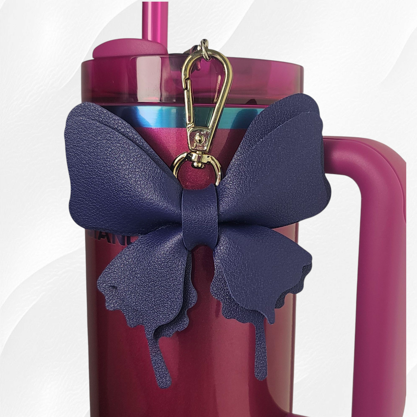 Navy Blue leather Butterfly Tumbler Straw Charm.