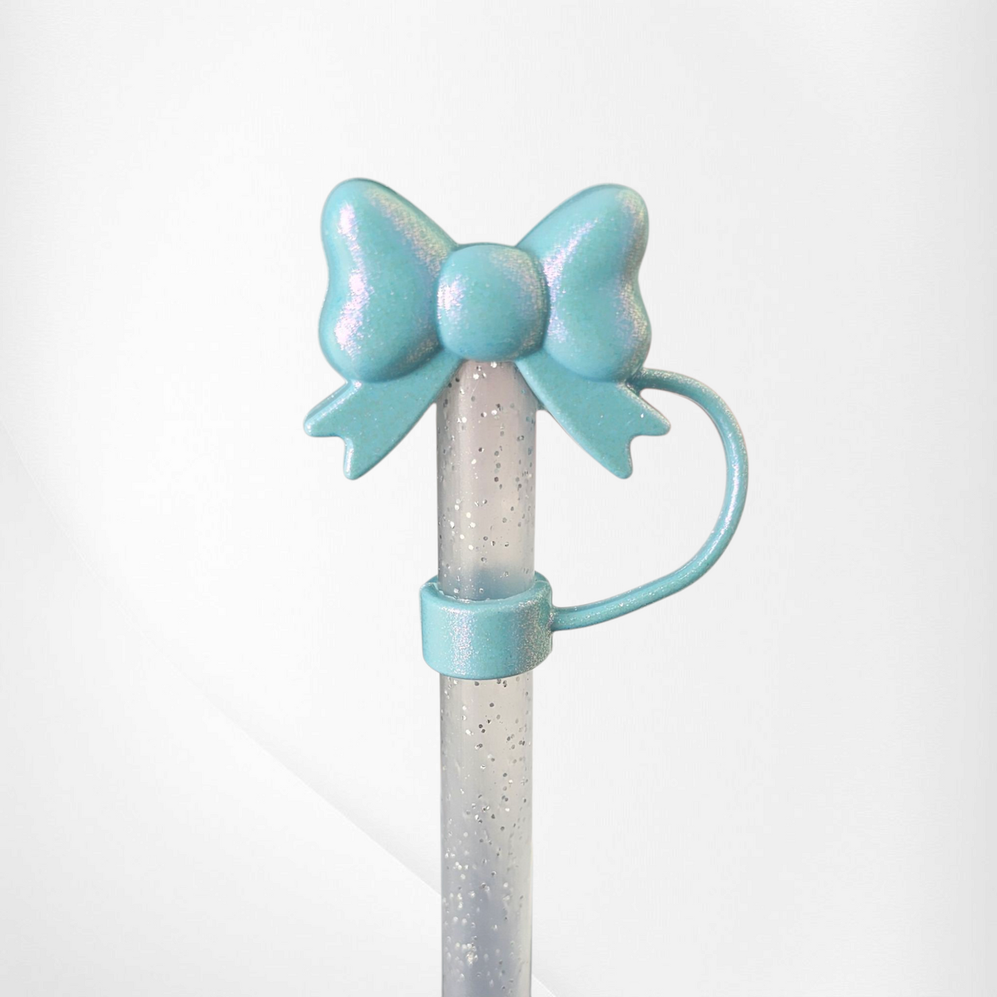 Blueberry Milk Shimmer Bow 3D Silicone Straw Topper - Straw Cover.
