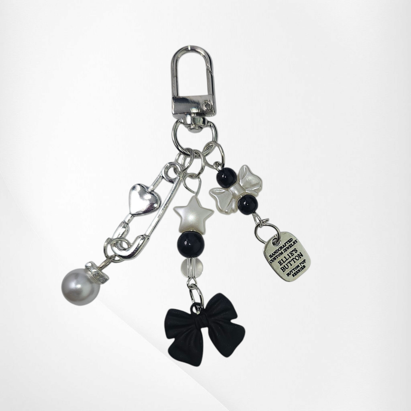 Black faux pearl ribbon tumbler charm