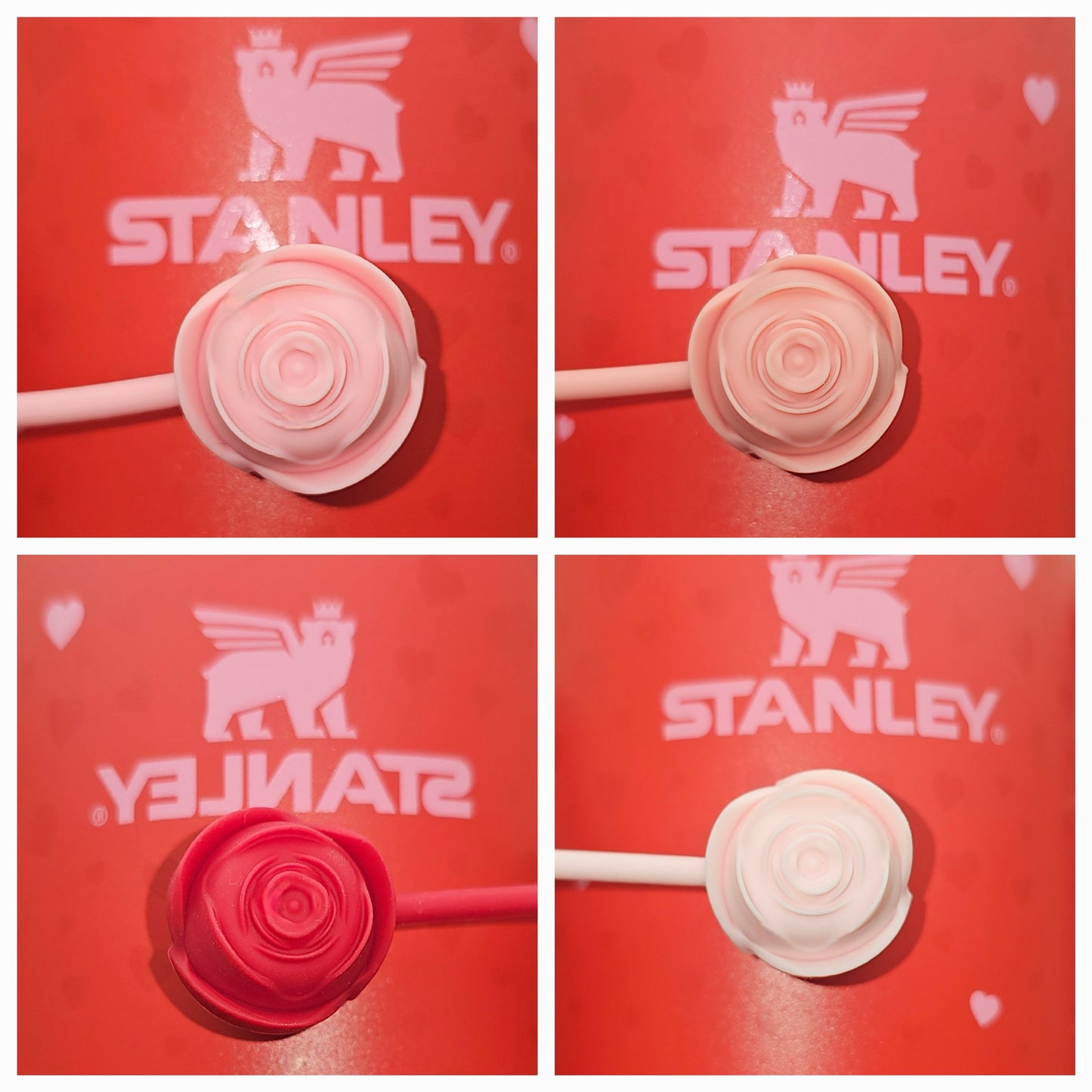 Rose Flower 3D Silicone Straw Topper Collection with Target Exclusive Valentine's Day Stanley - Ruby Hearts