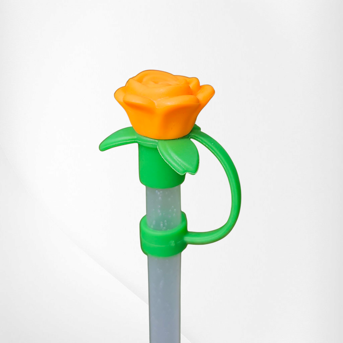 Orange Rose 3D Silicone Straw Topper - Straw Cover.