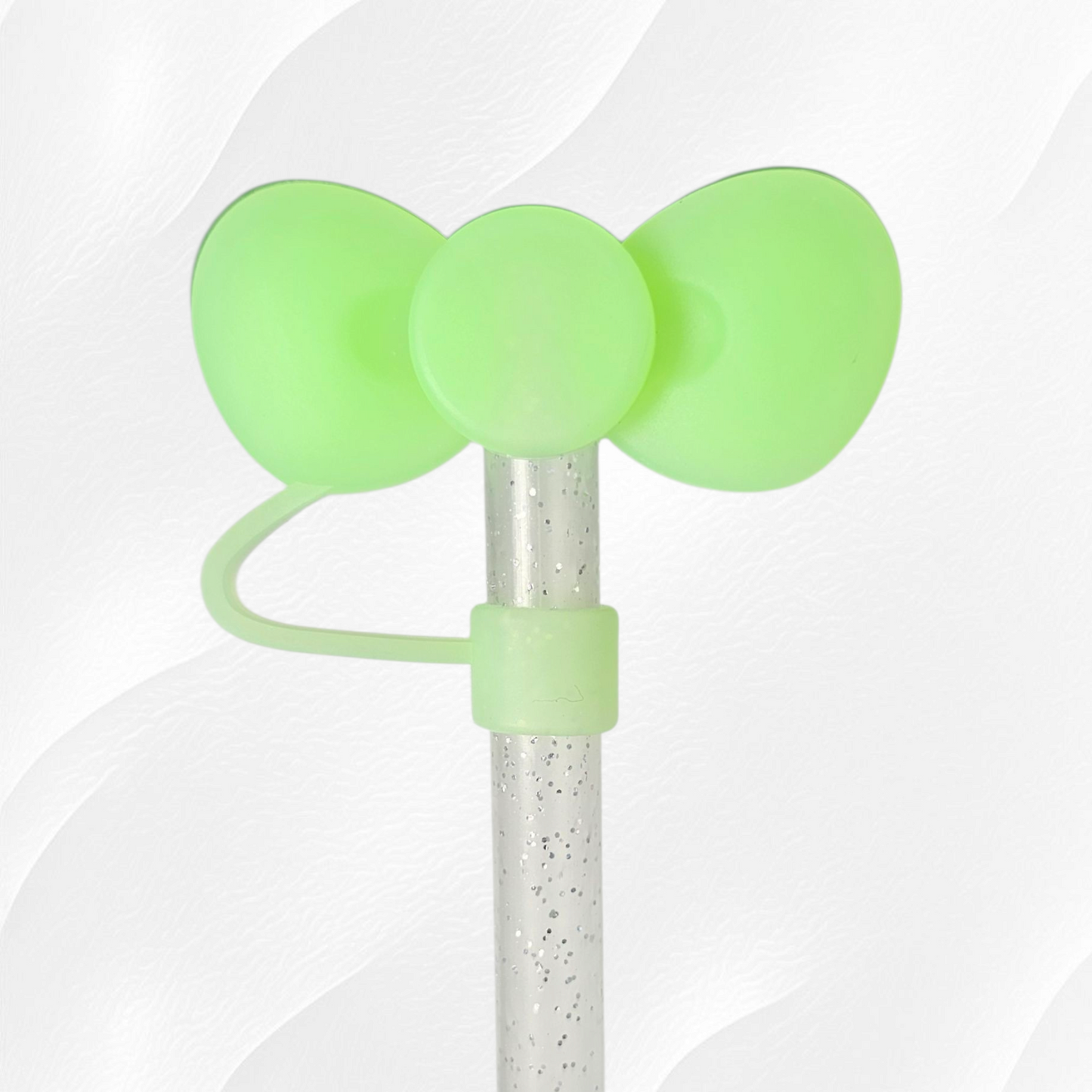 Lime Green Bow Tie 3D Silicone Straw Topper