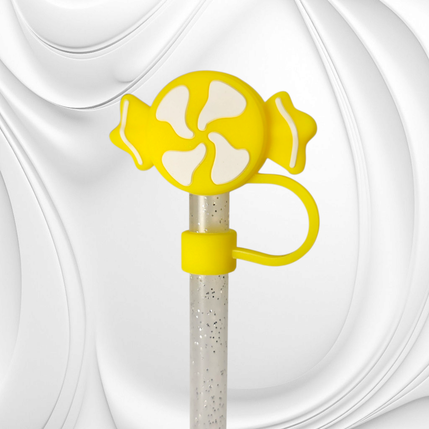 Yellow and White Candy 3D Silicone Straw Topper