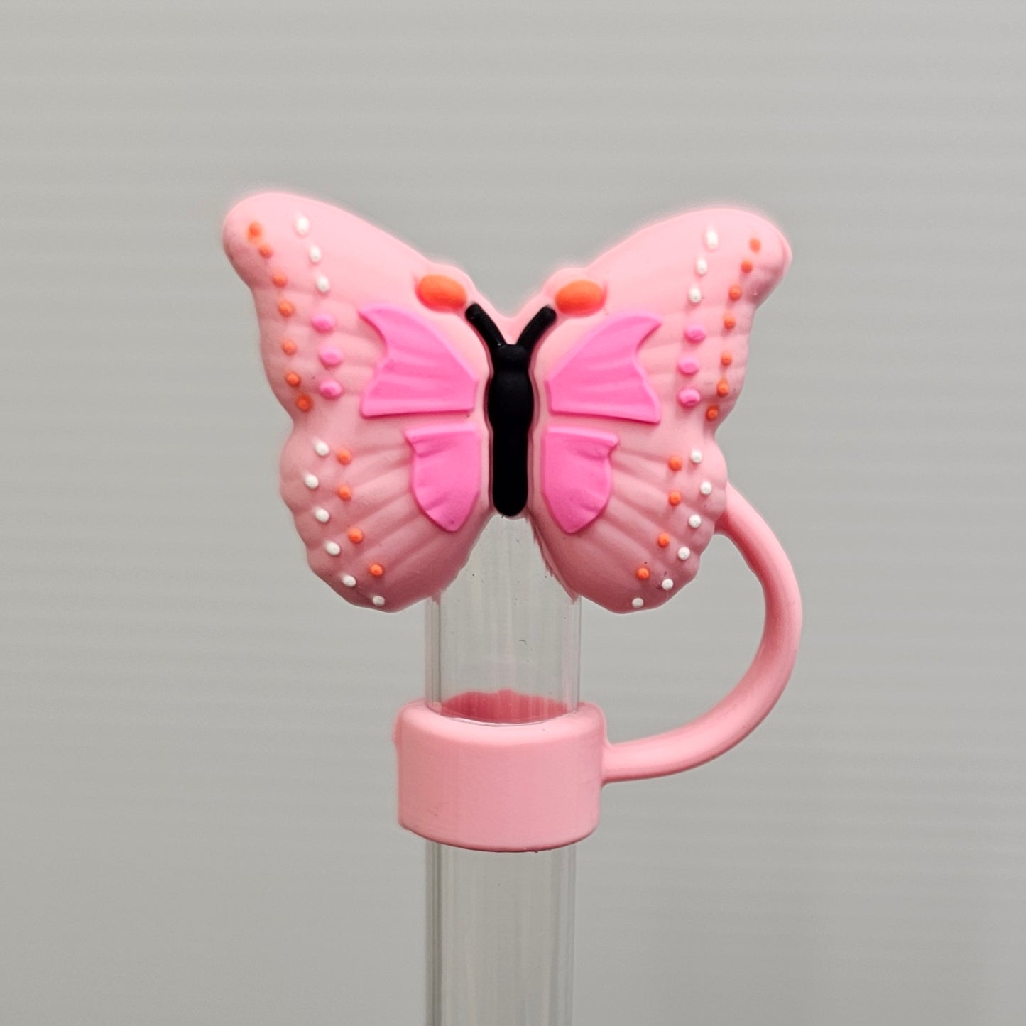 Pink Butterfly 3D Silicone Straw Topper - Straw Cover - Straw Cap. Fits 10mm and Stanley Straws.