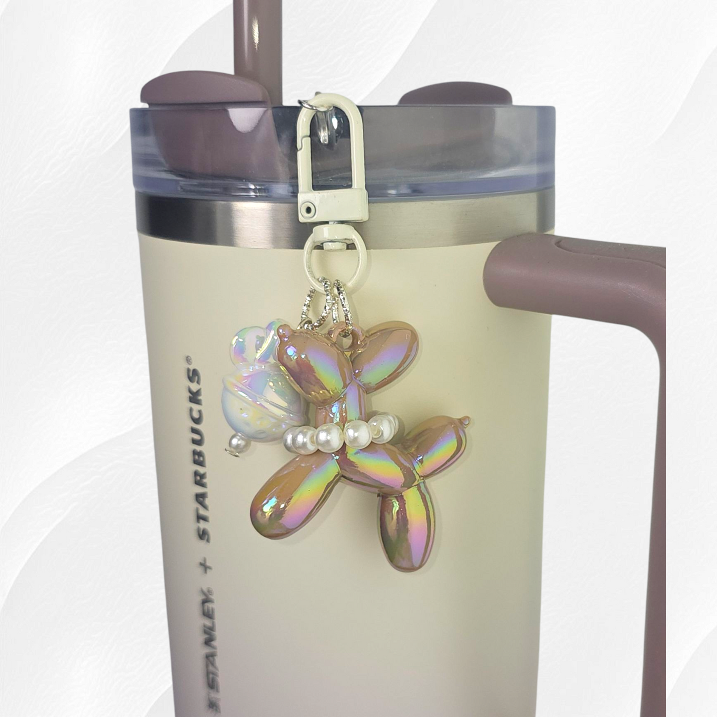 Brown Balloon Dog and bow tumbler charm.