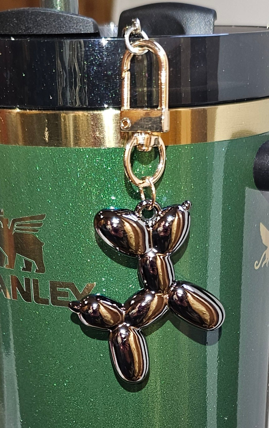 Black chroma and gold balloon dog charm pendant