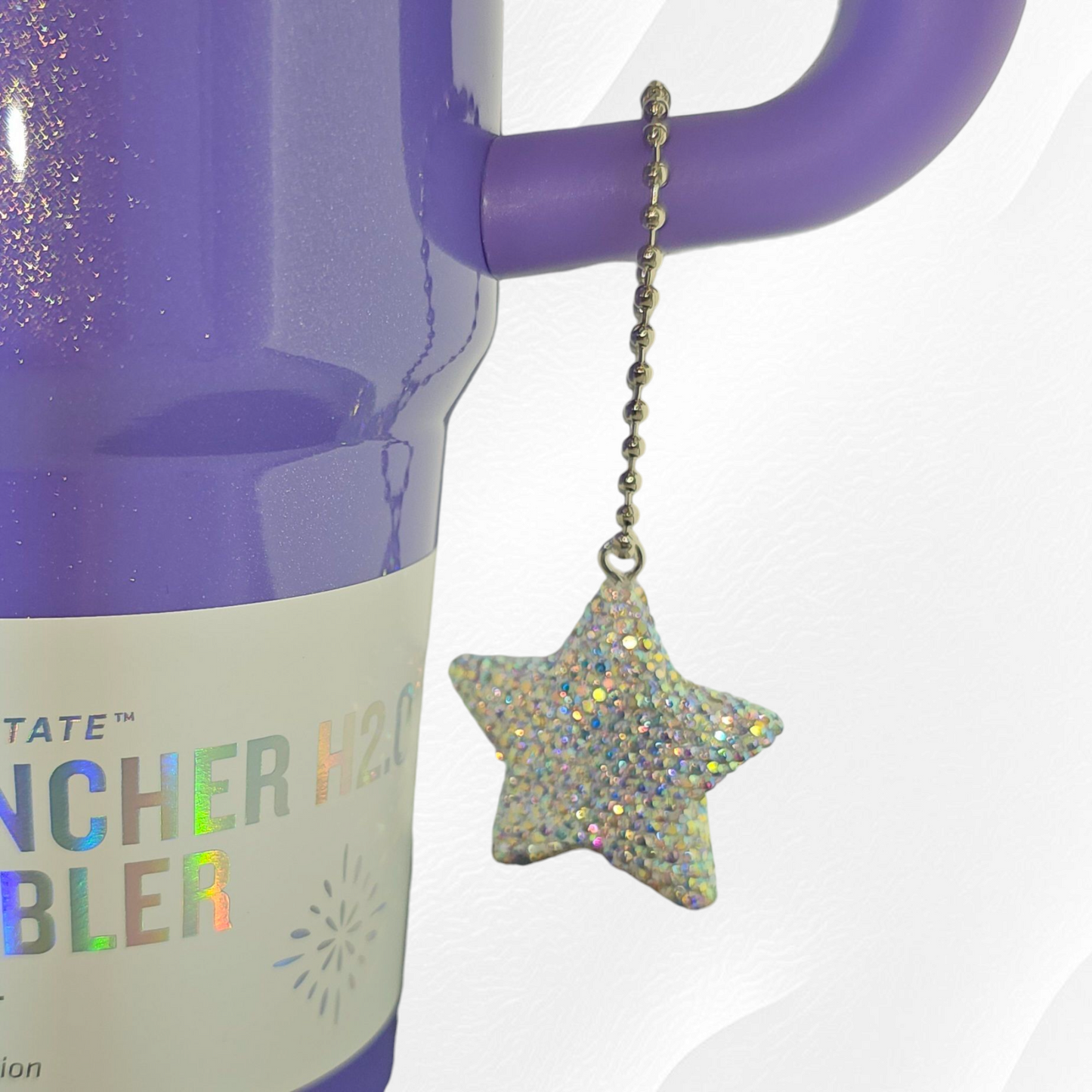 Rhinestone silver Glitter star tumbler charm.