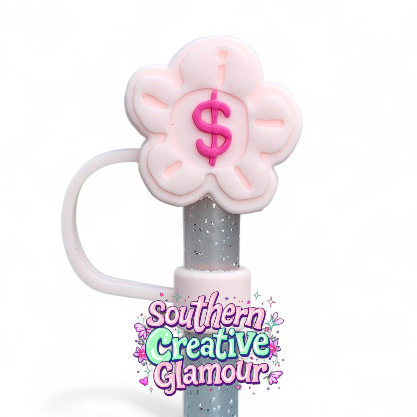 Pink Boss Babe 3D Money Flower 10mm Straw Topper by Southern Creative Glamour
