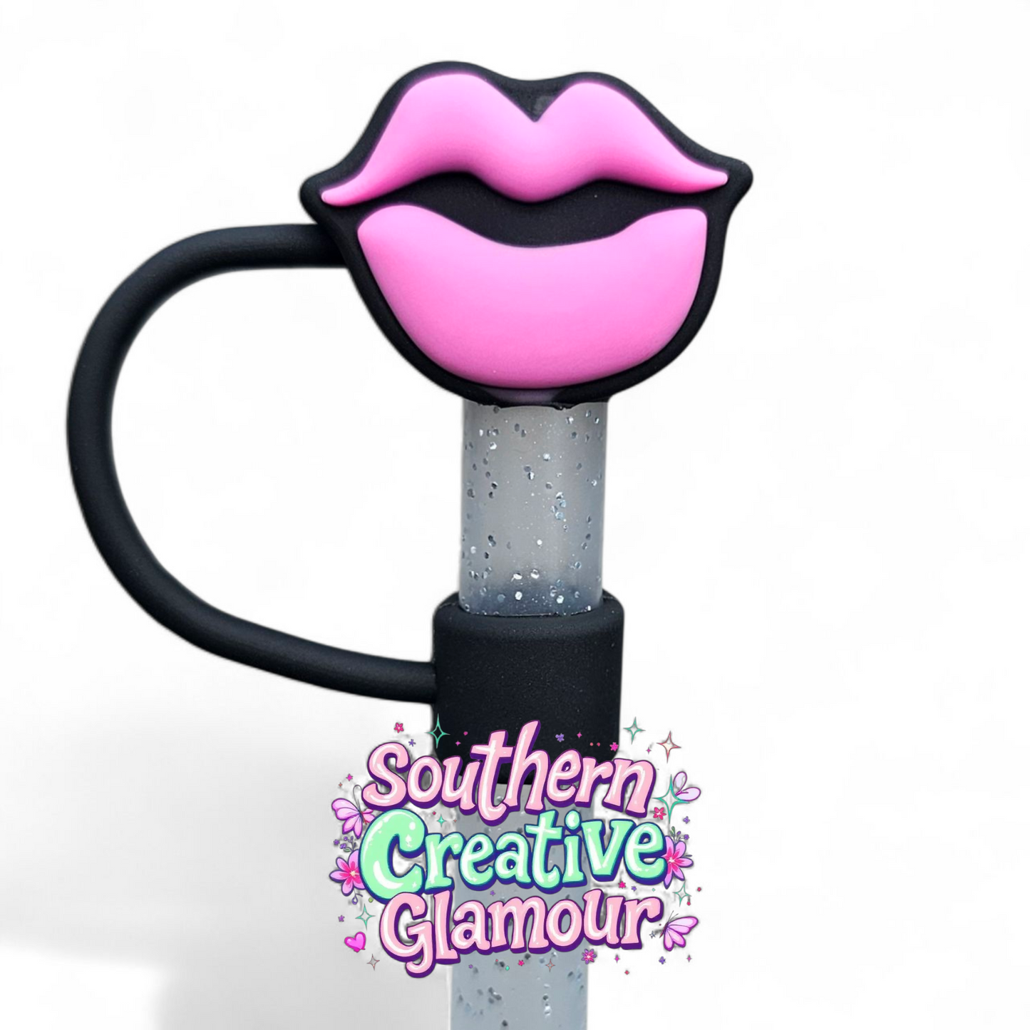 Pink and White Hot Lips 3D 10mm Straw Topper by Southern Creative Glamour