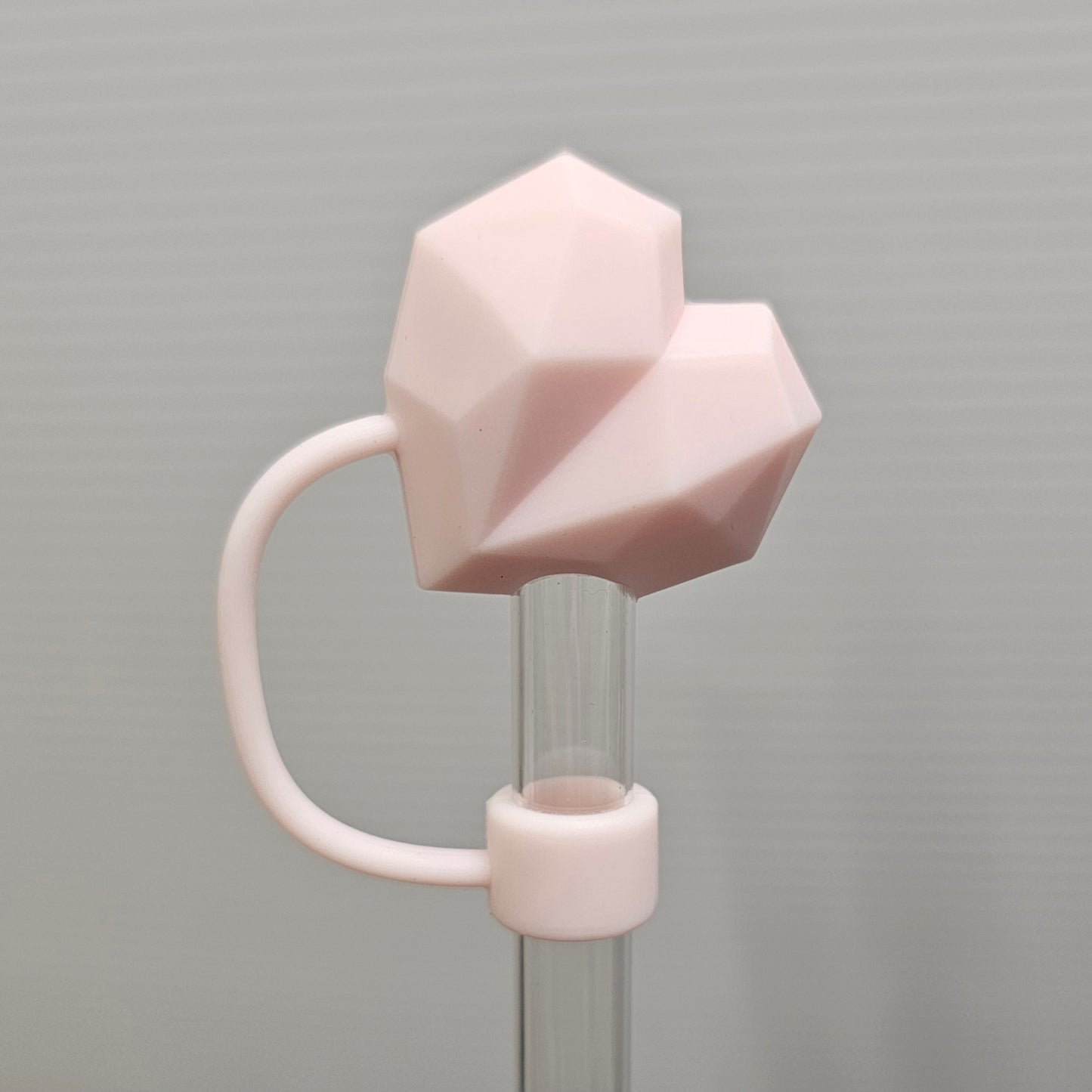 Blush Pink Diamond Heart Valentine's Day 3D Silicone Straw Topper - Straw Cover - Straw Cap
