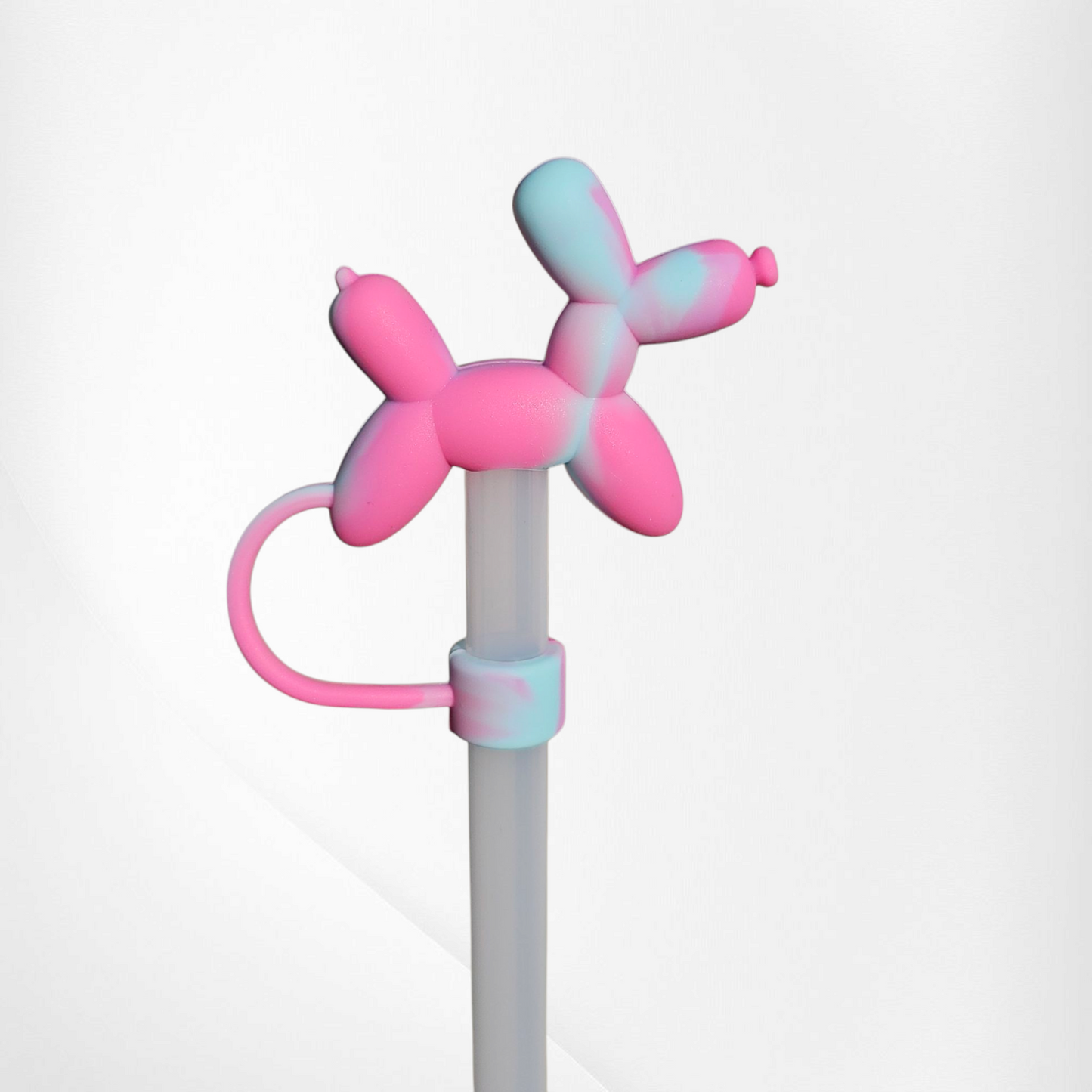 Pink and blue 3D Silicone Balloon Dog Straw Topper  - Straw Cover.