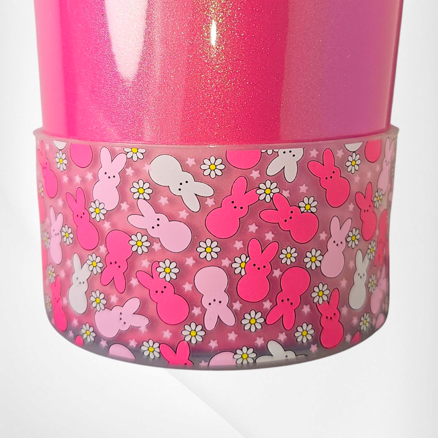 Hot Pink Peeps inspired Easter Bunny clear Silicone Tumbler.