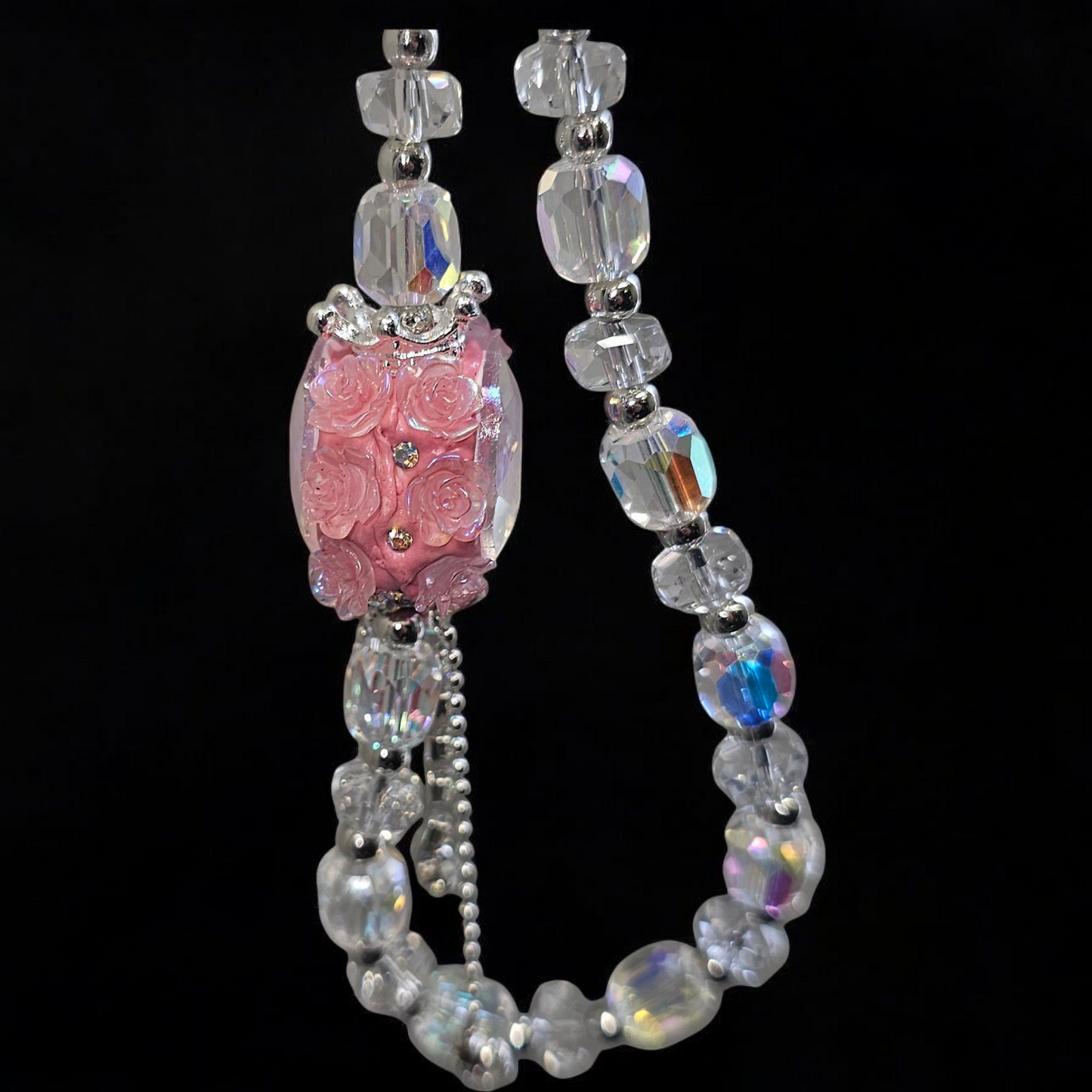 Deluxe Princess Beaded Tumbler Charm Necklace - Princess Pink
Iridescent Pearlescent Pink Crystal Beaded Tumbler Charm Necklace