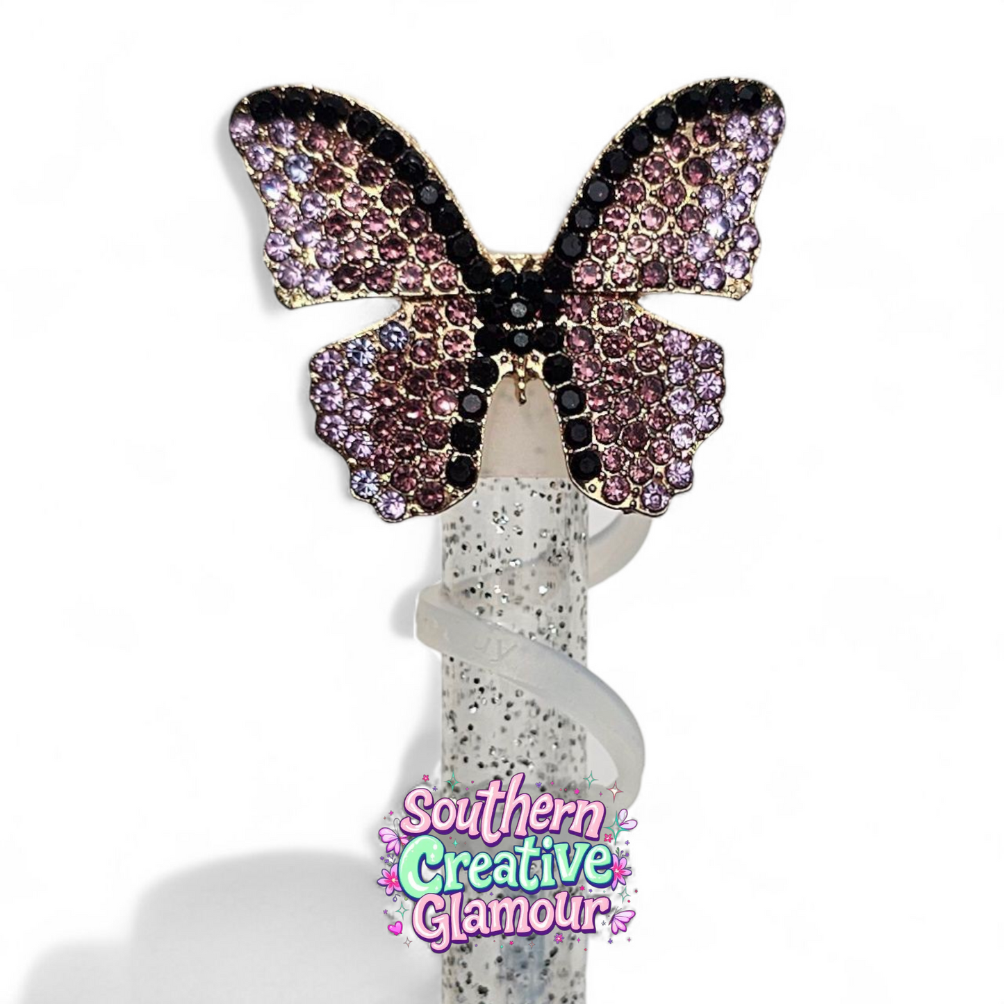 Plum Purple Bling Butterfly 10mm Straw Topper | 10mm Straw Cover by Southern Creative Glamour