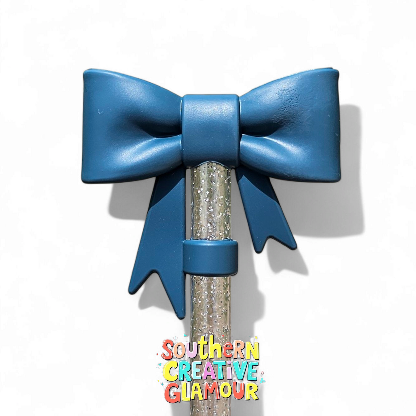 Nightfall Blue 3D Ribbon Bow Silicone 10mm Straw Topper by Southern Creative Glamour