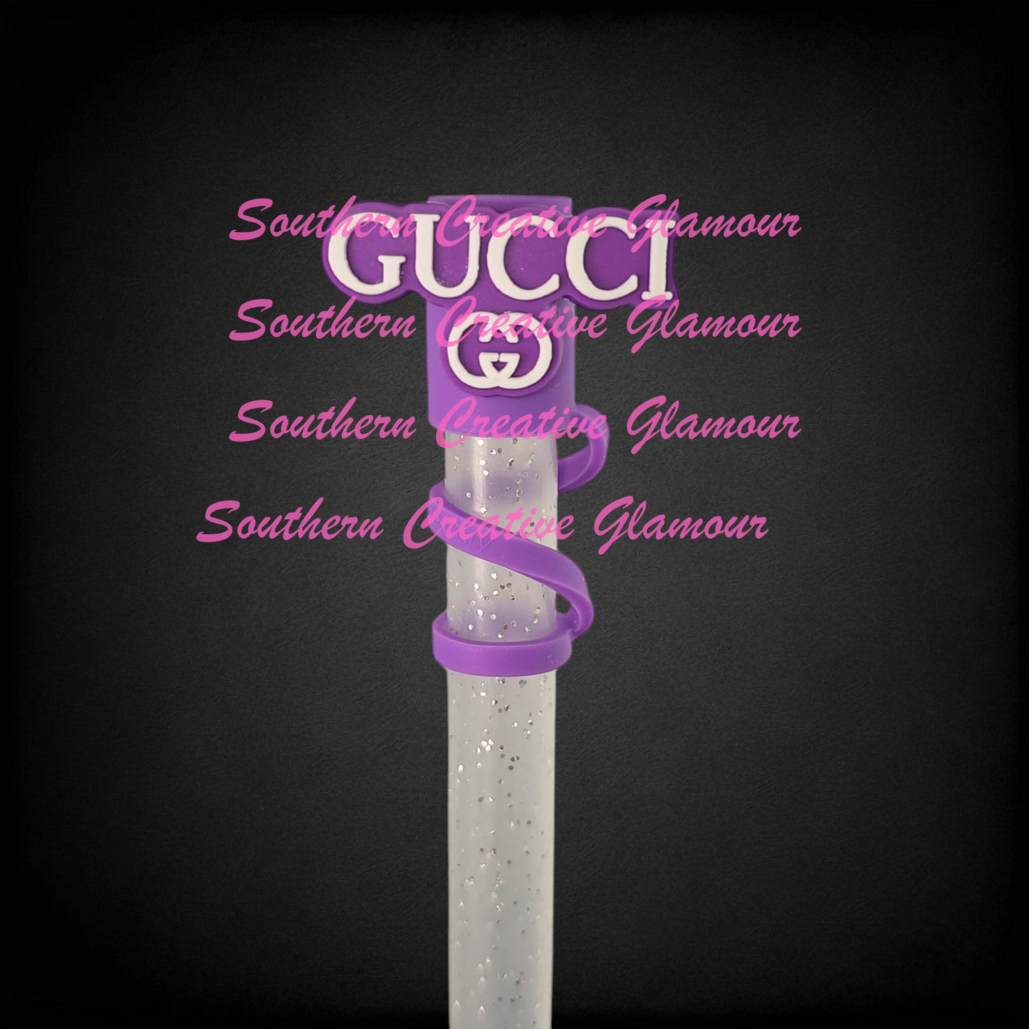 Purple and White Gucci inspired Fashion Straw Topper - Straw Cover.