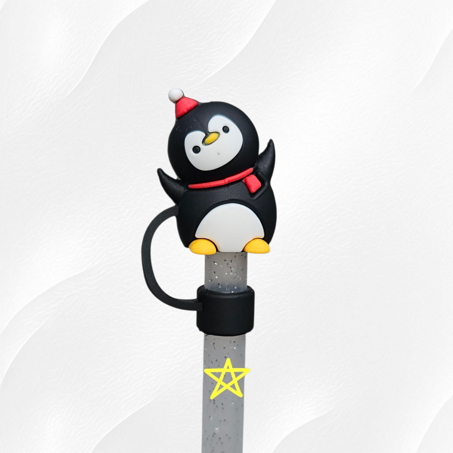 Holiday Penguin 3D Silicone Straw Topper