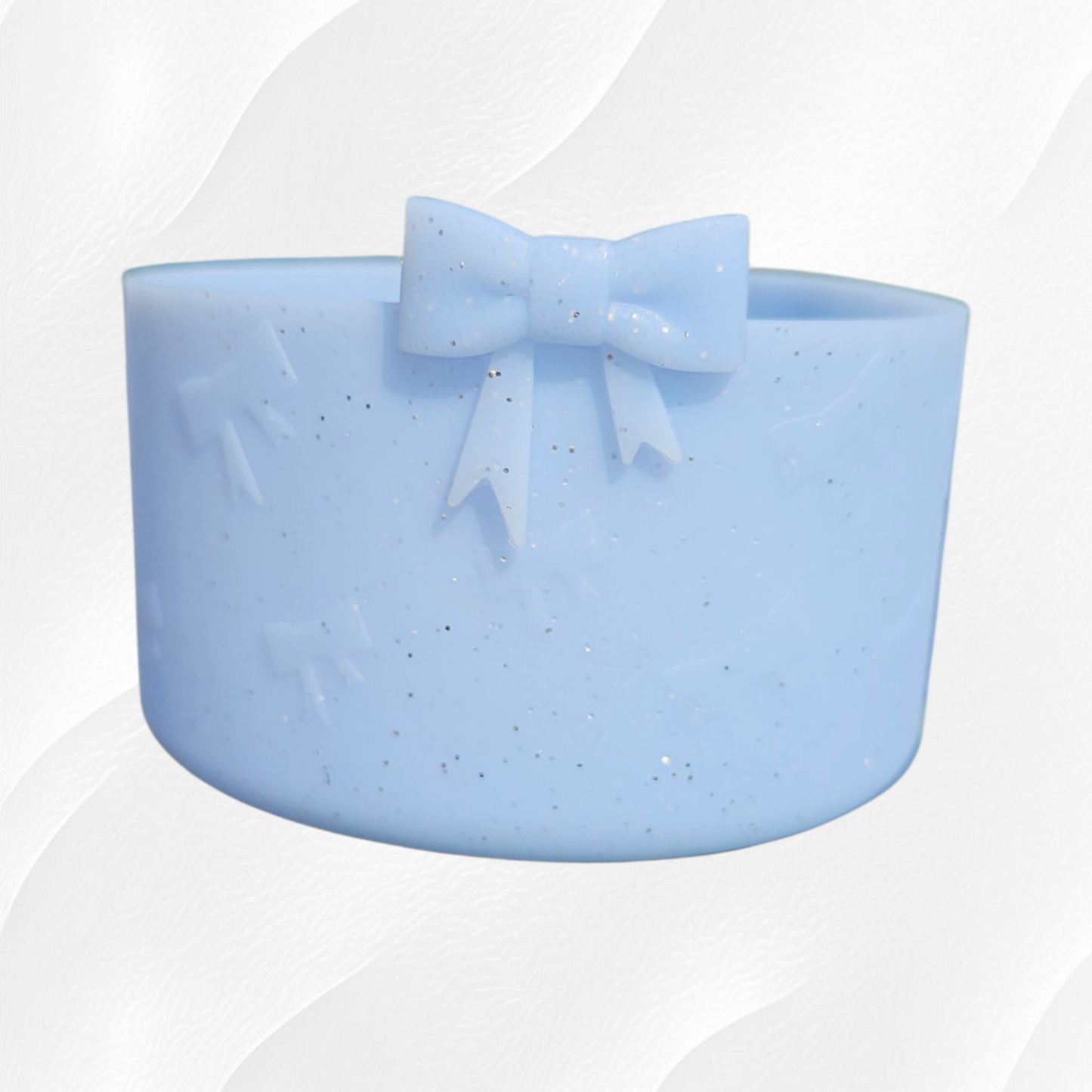 Powder Blue glitter ribbon bow textured 3D silicone tumbler boot