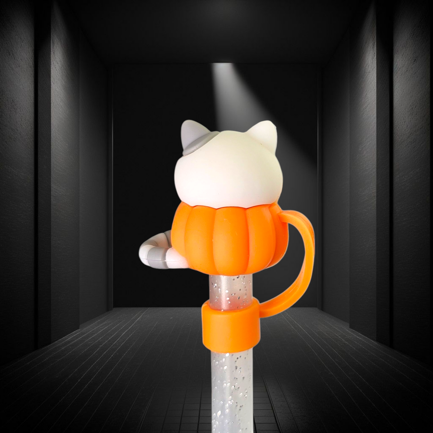 Cute Halloween Cat & Jack-o-Lantern 3D Silicone Straw Topper