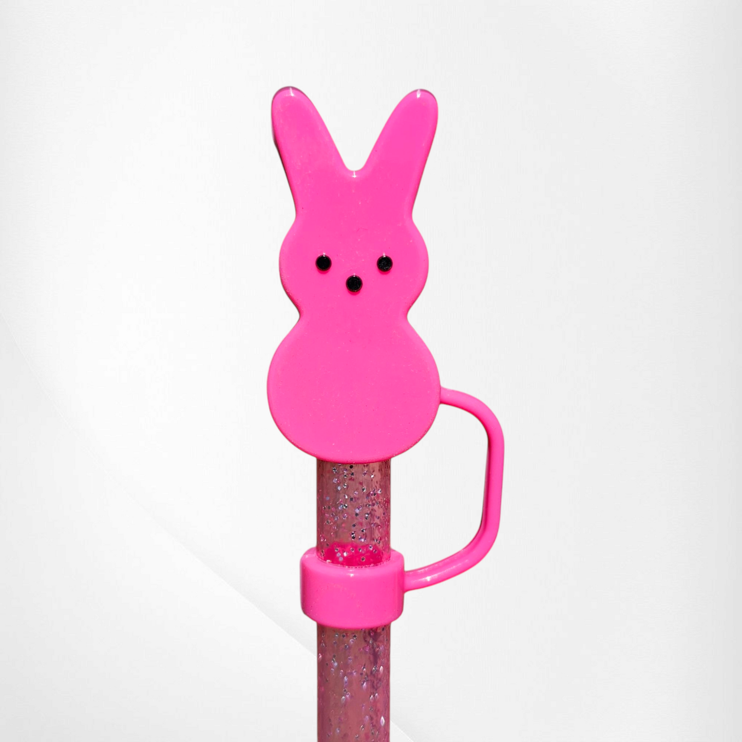 Hot Pink Peeps inspired Easter Bunny 3D Silicone Straw Topper. Fits 10mm and Stanley Straws.