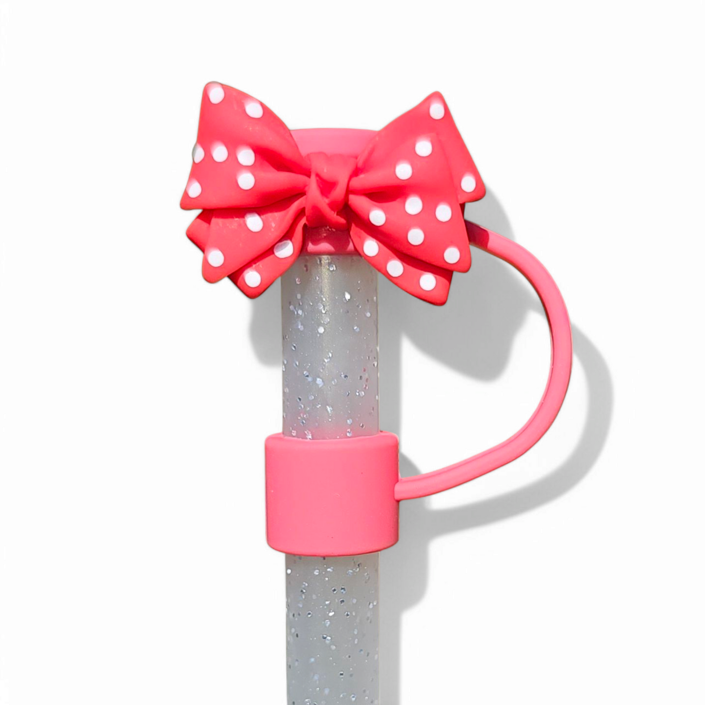 Red and White polkadots silicone 10mm Straw Topper