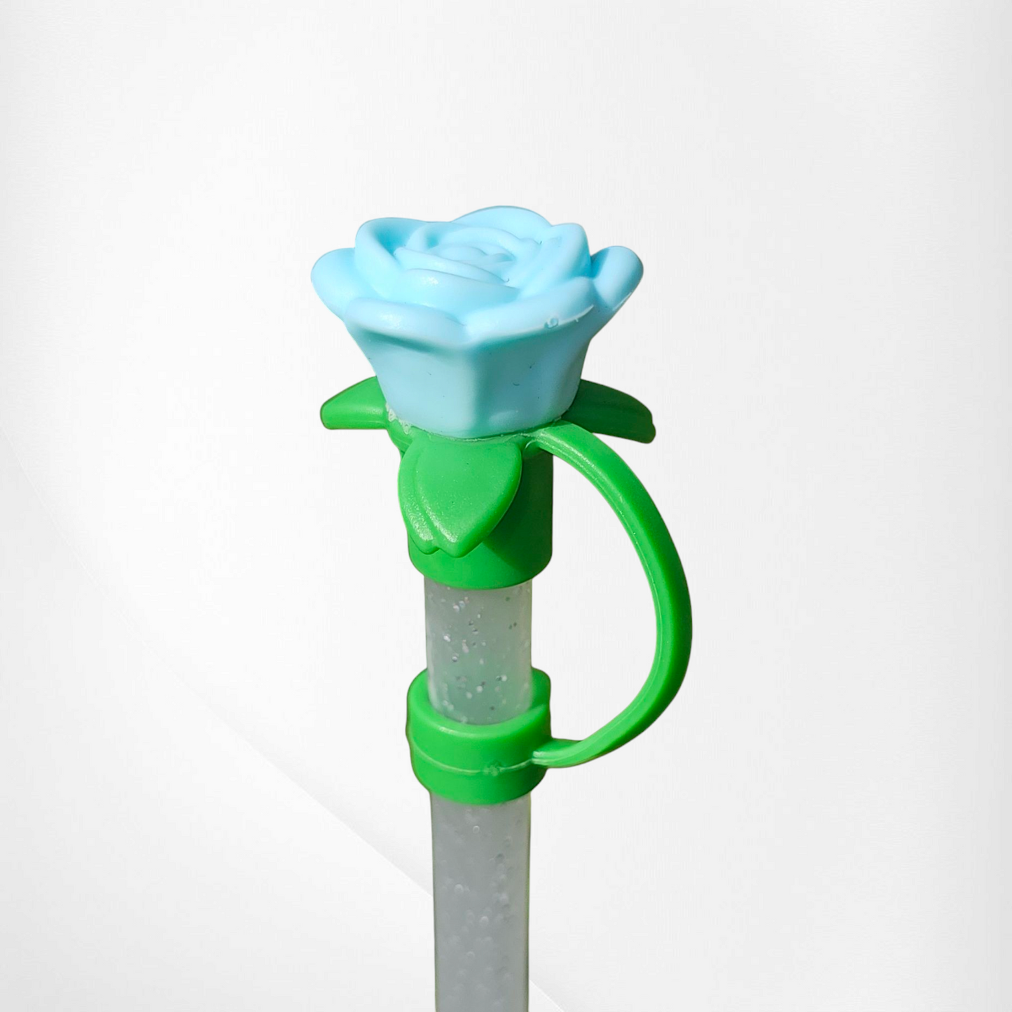 Spring Blue Rose 3D Silicone Straw Topper - Straw Cover.