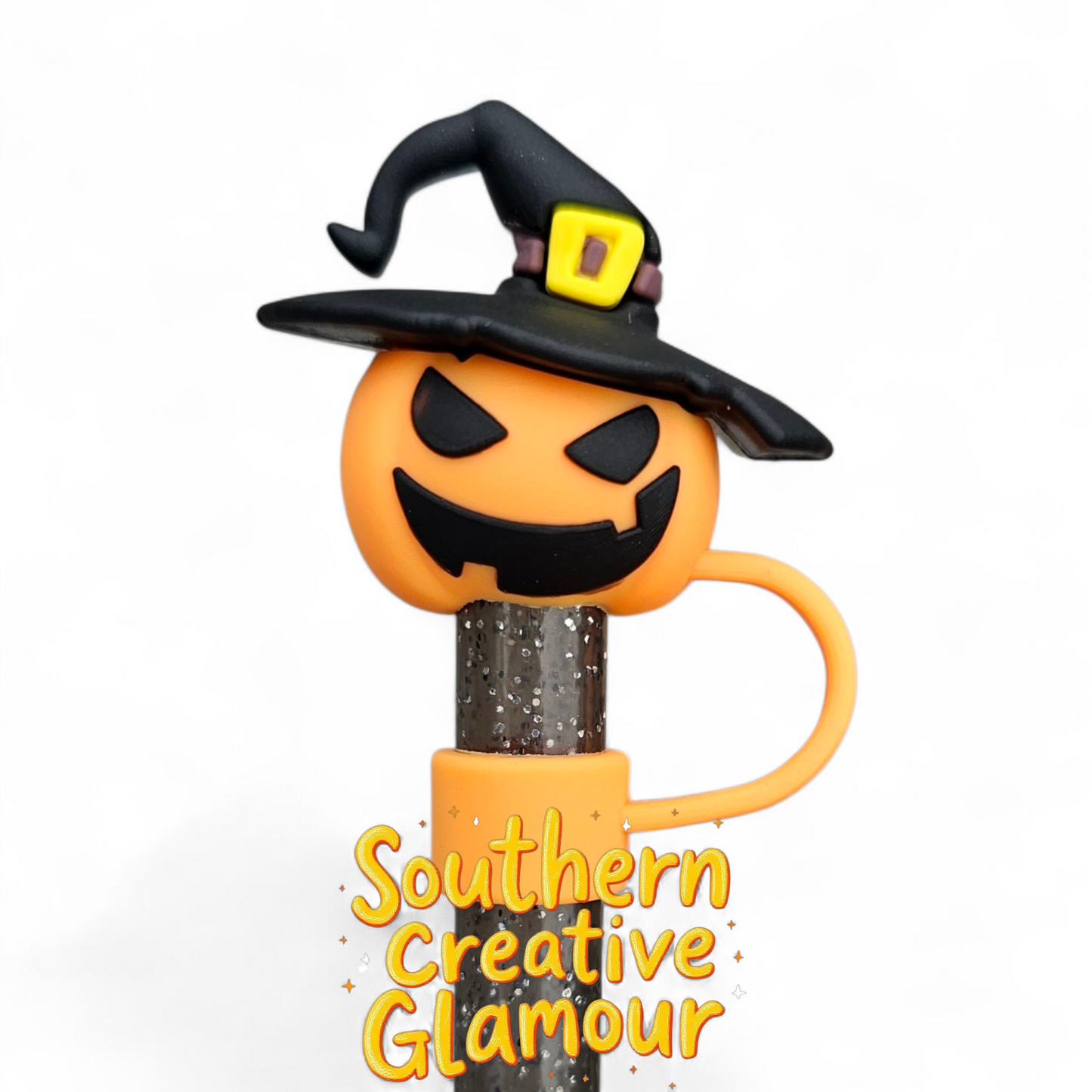 Witchy Jack-o-Lantern 3D 10mm Straw Topper by Southern Creative Glamour