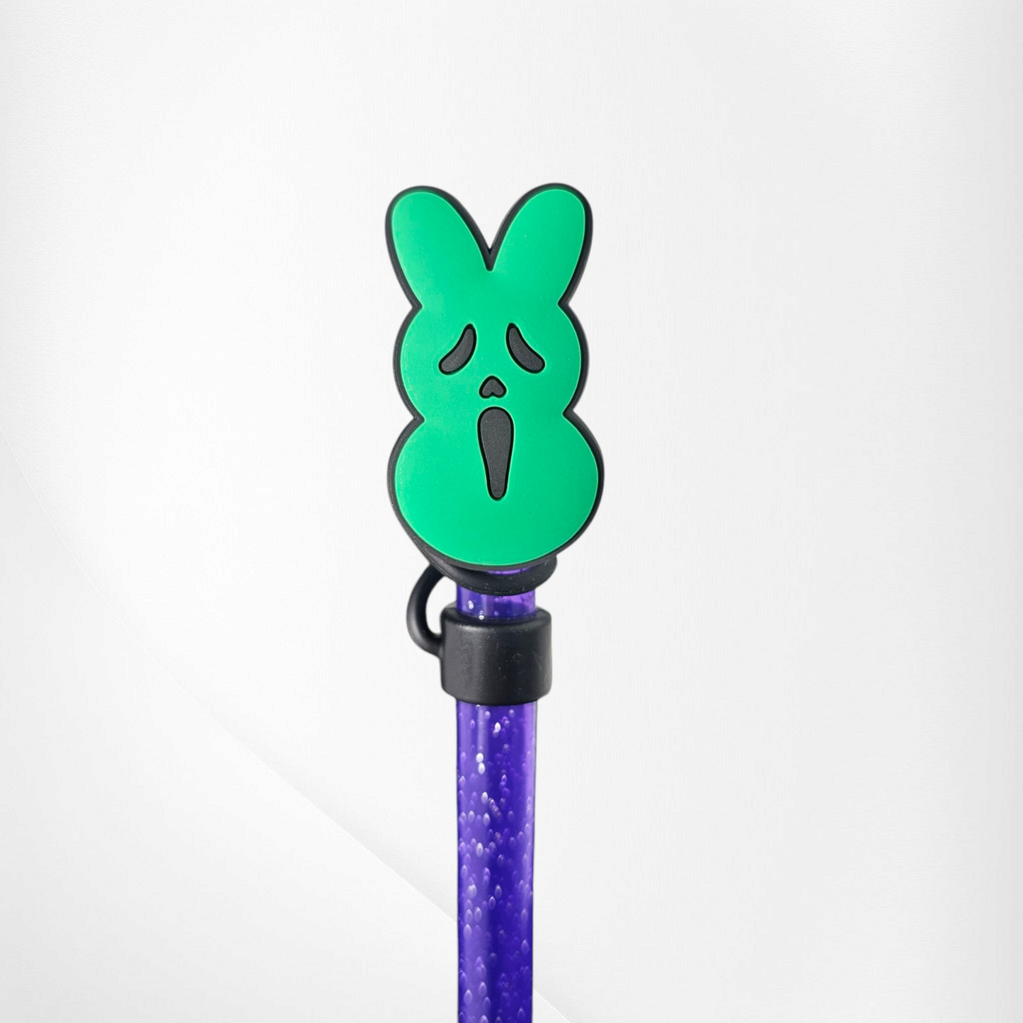 Green and black Ghost Face & Peeps inspired Bunny straw topper - straw cover.