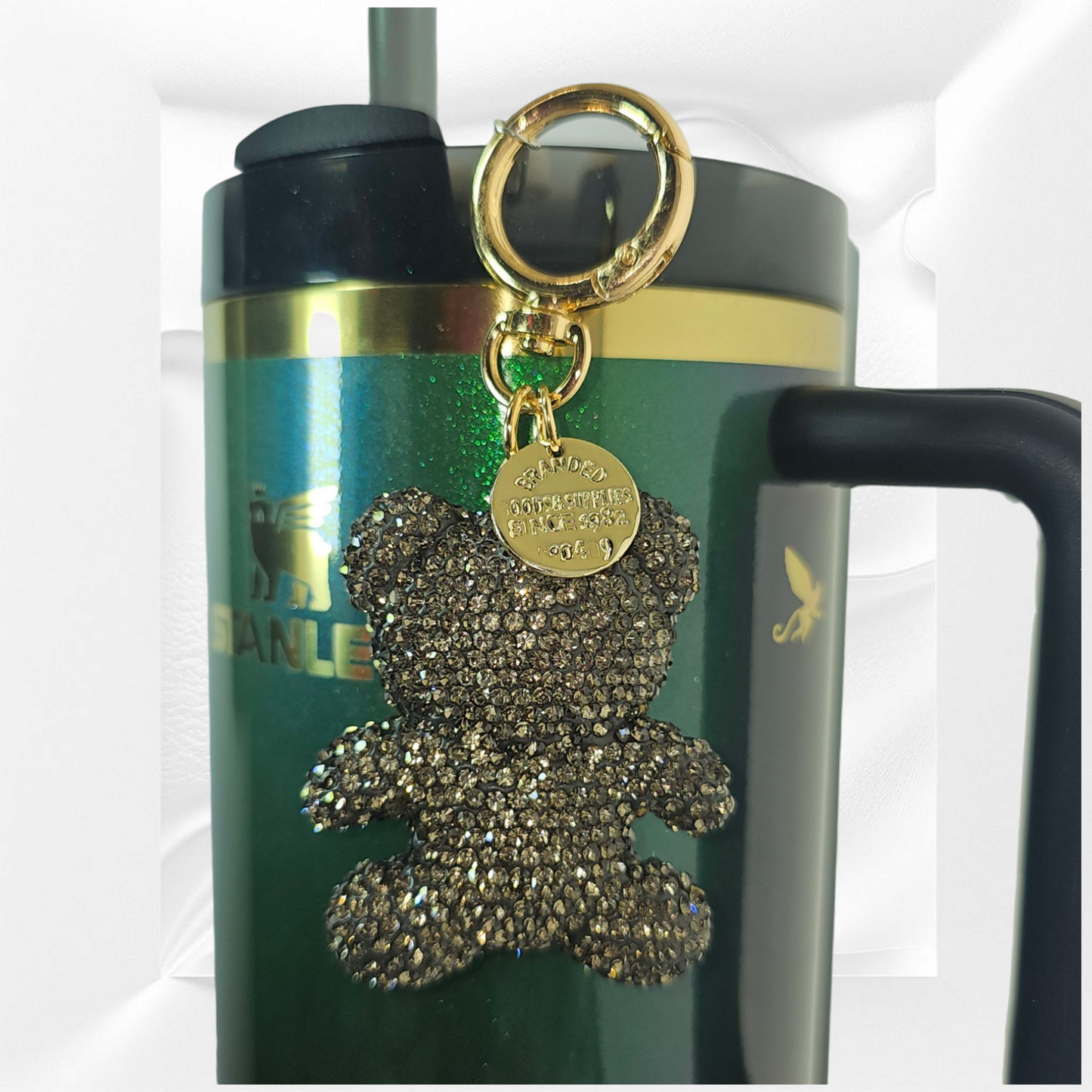 Glitter Charcoal Gray Teddy Bear Tumbler Charm.