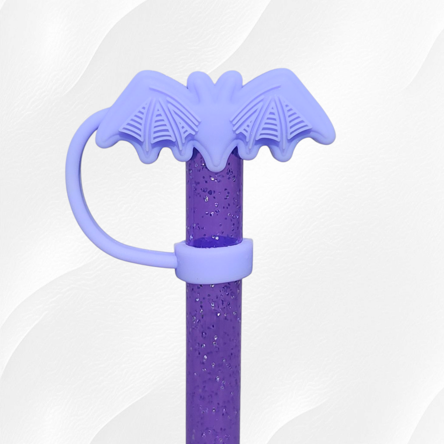 Periwinkle Purple Textured Halloween Bat 3D Silicone Straw Topper