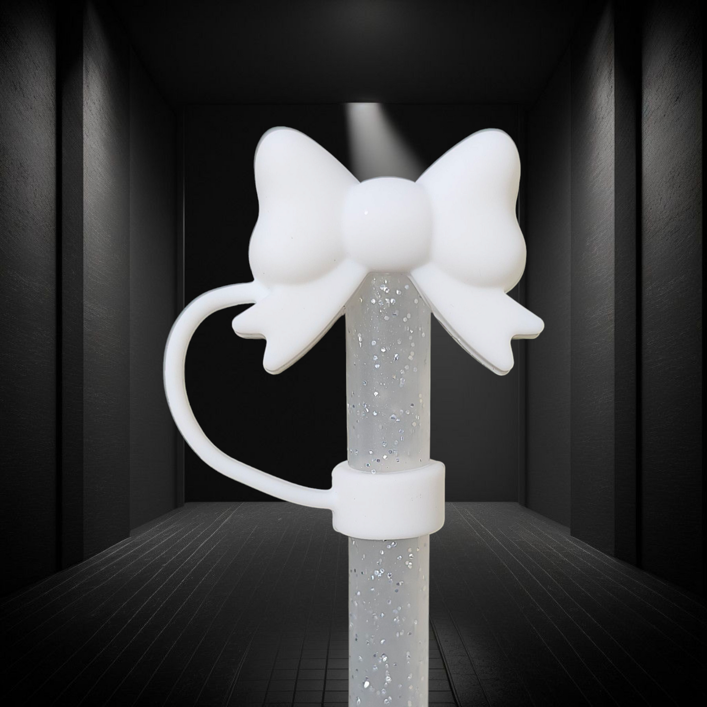 White Butterfly Ribbon Bow 3D Silicone Straw Topper - Straw Cover. Fits 10mm and Stanley Straws.