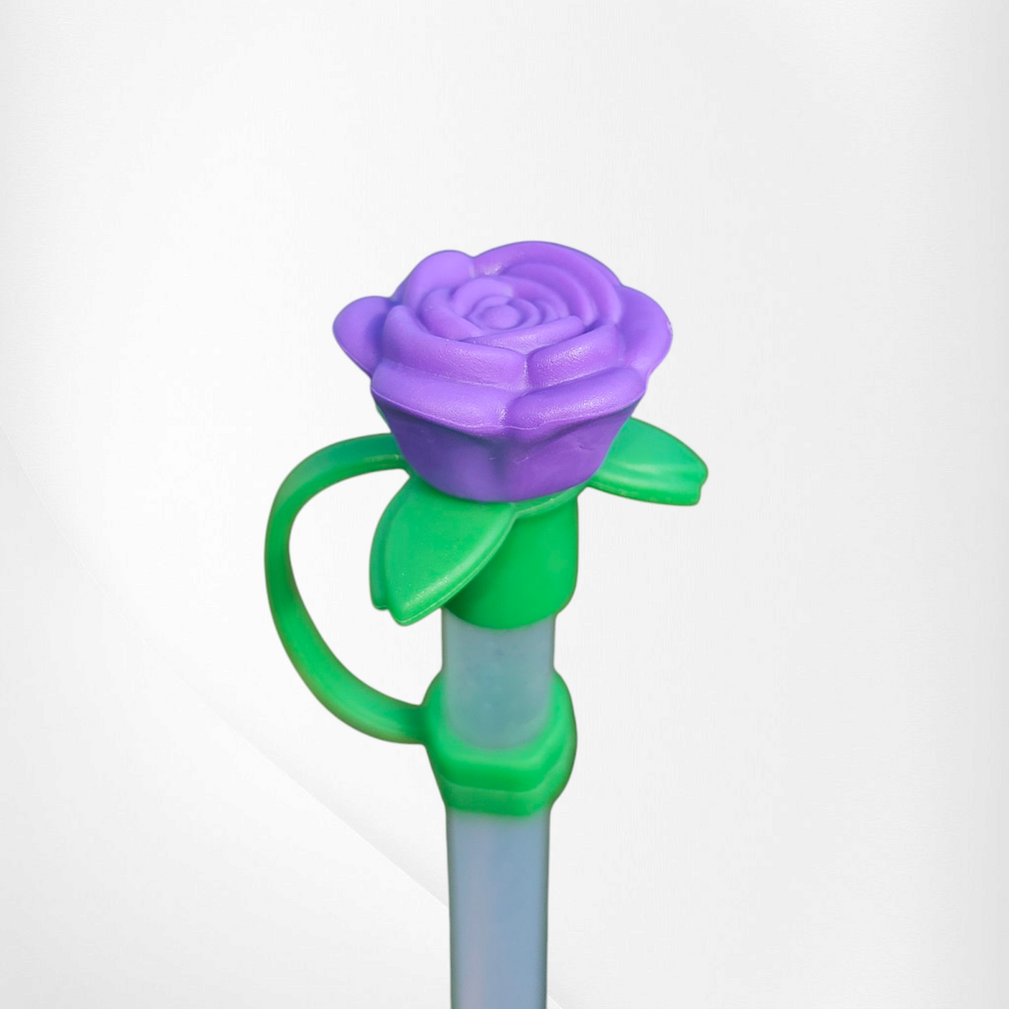 Purple Rose 3D Silicone Straw Topper - Straw Cover. Fits 10mm and Stanley Straws.