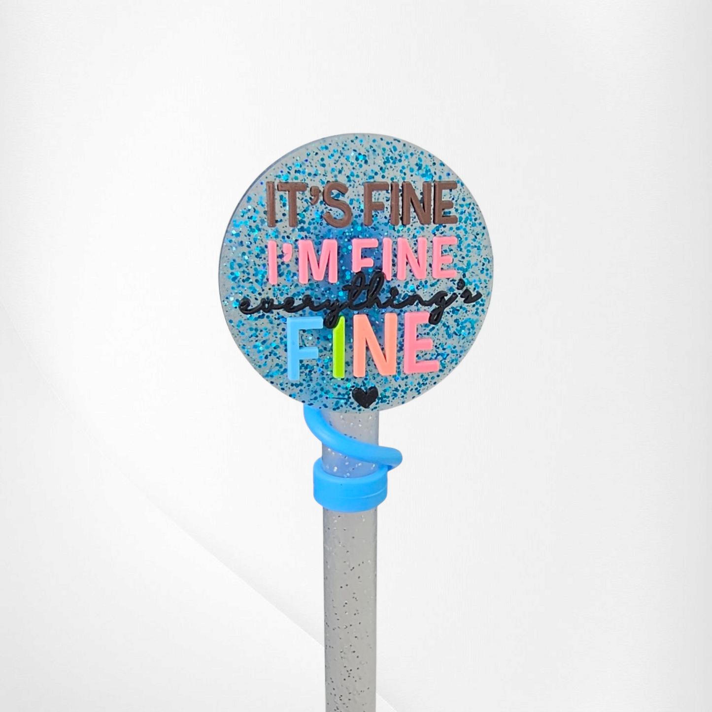 Blue It's Fine | I'm Fine | Everything's Fine Glitter Straw Toppers