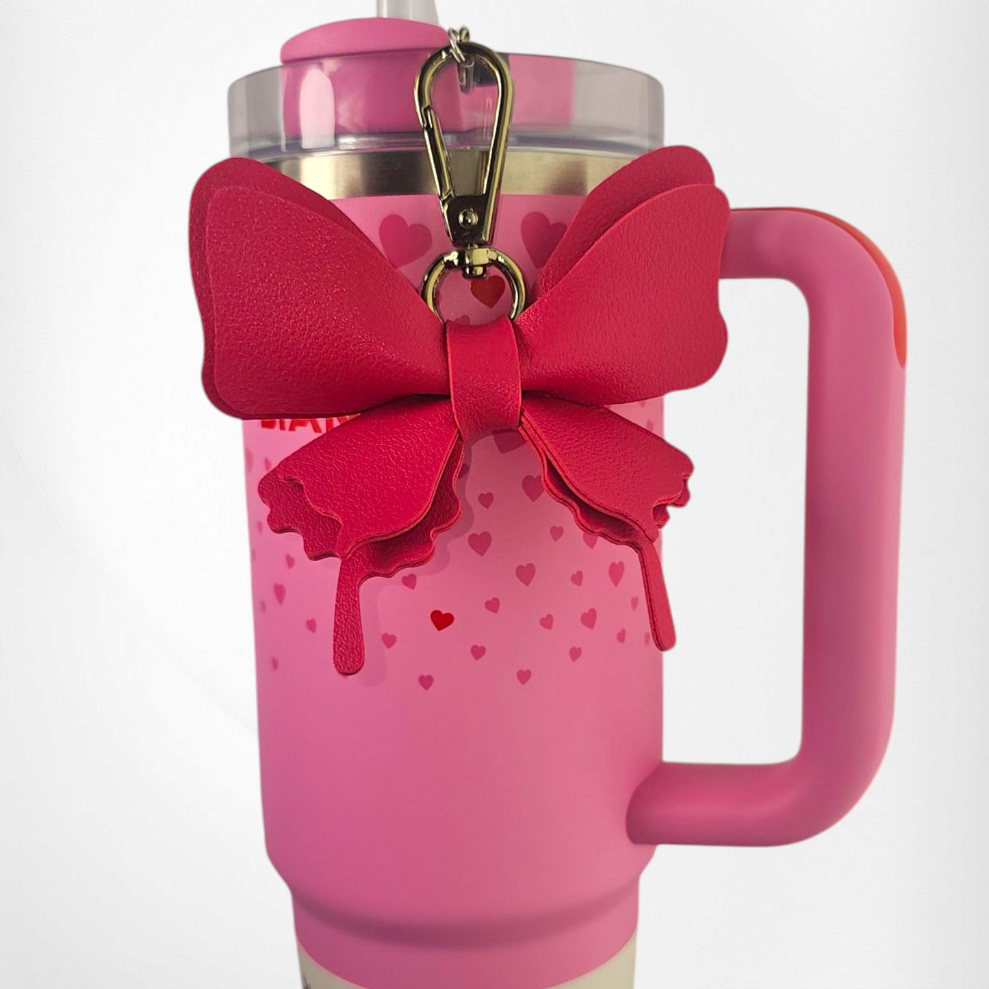 Pink leather Butterfly Tumbler Straw Charm