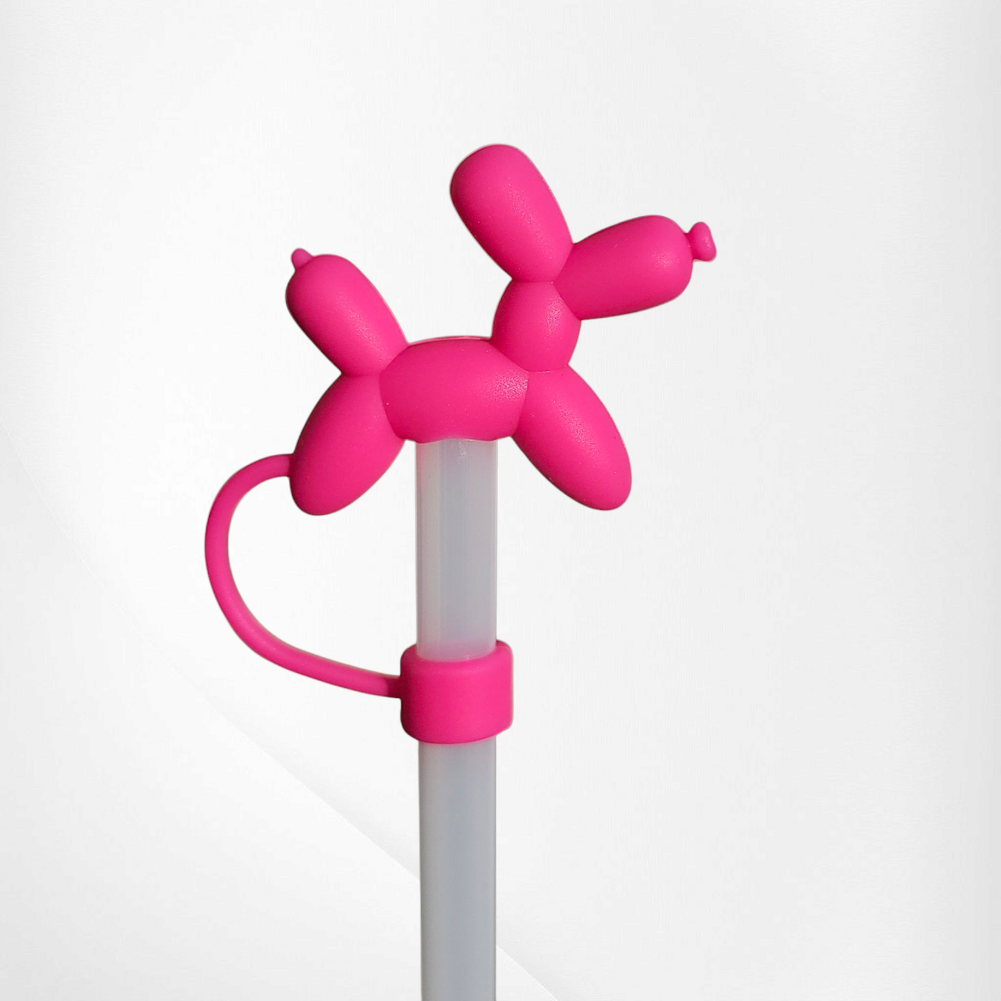 Hot Pink 3D Silicone Balloon Dog Straw Topper - Straw Cover
