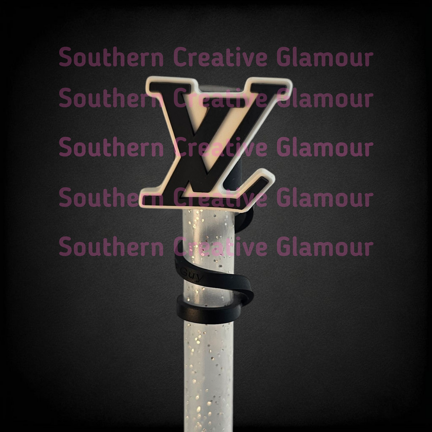 Black and White Fashion LV inspired Silicone Straw Topper - Straw Cover.