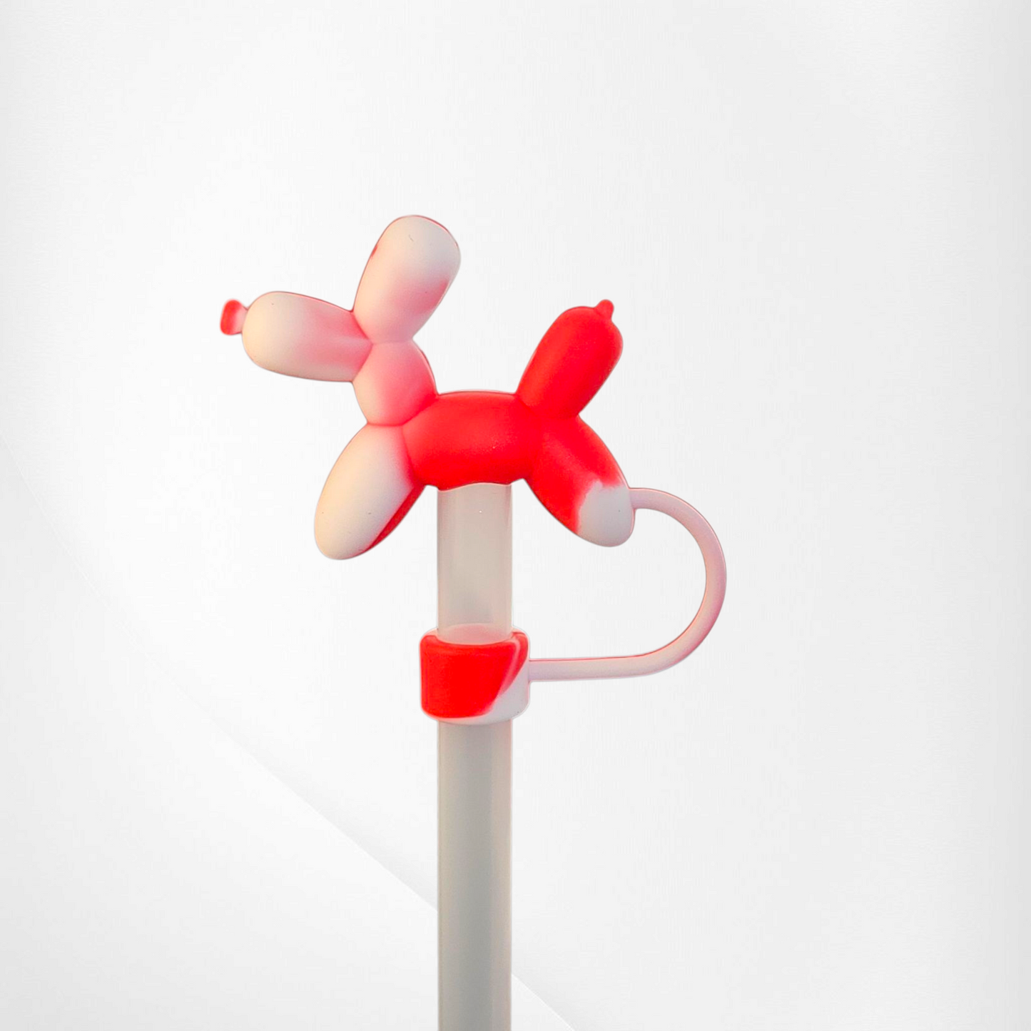Red and White remix 3D Silicone Balloon dog straw topper  - straw cover.