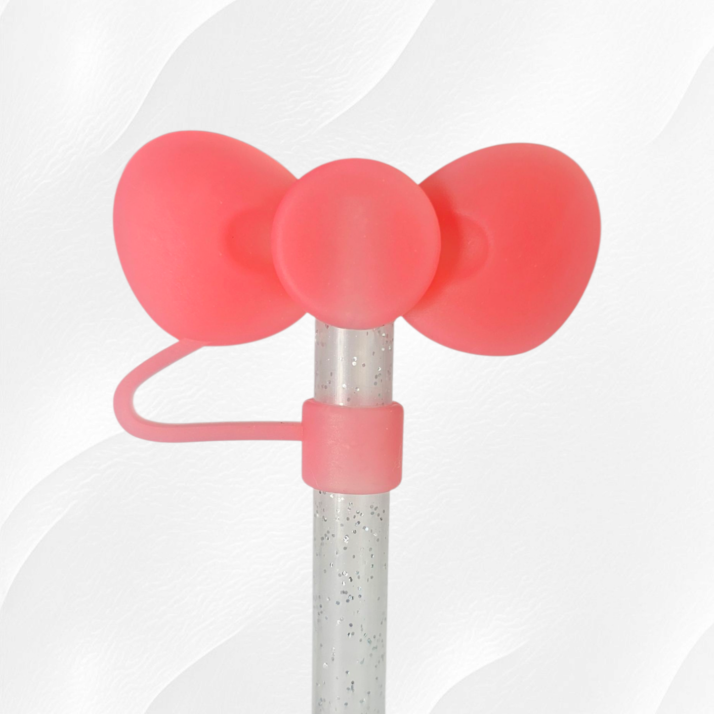 Coral Pink Bow Tie 3D Silicone Straw Topper