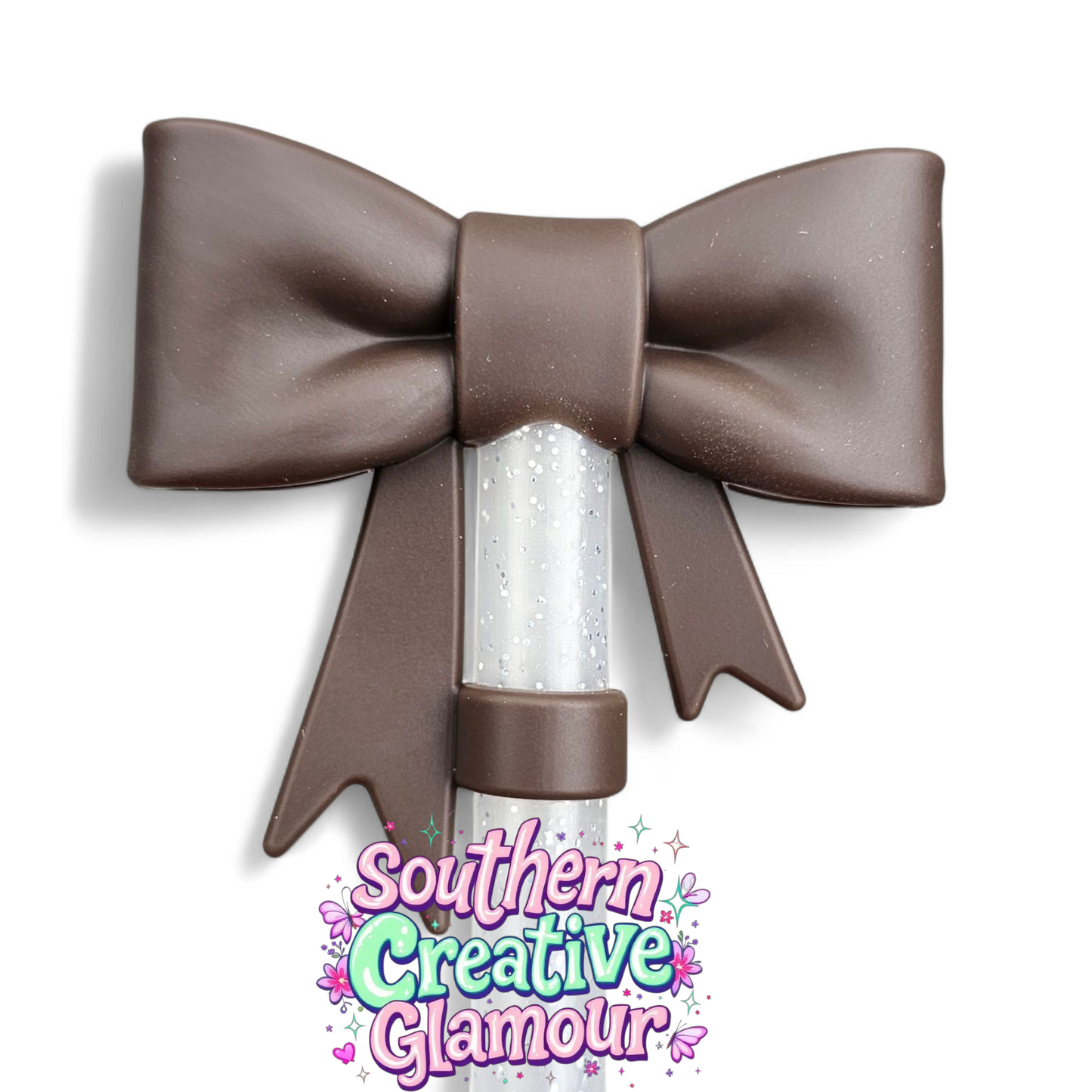 Chocolate mousse 3D Princess Bow Silicone 10mm Straw Topper by Southern Creative Glamour