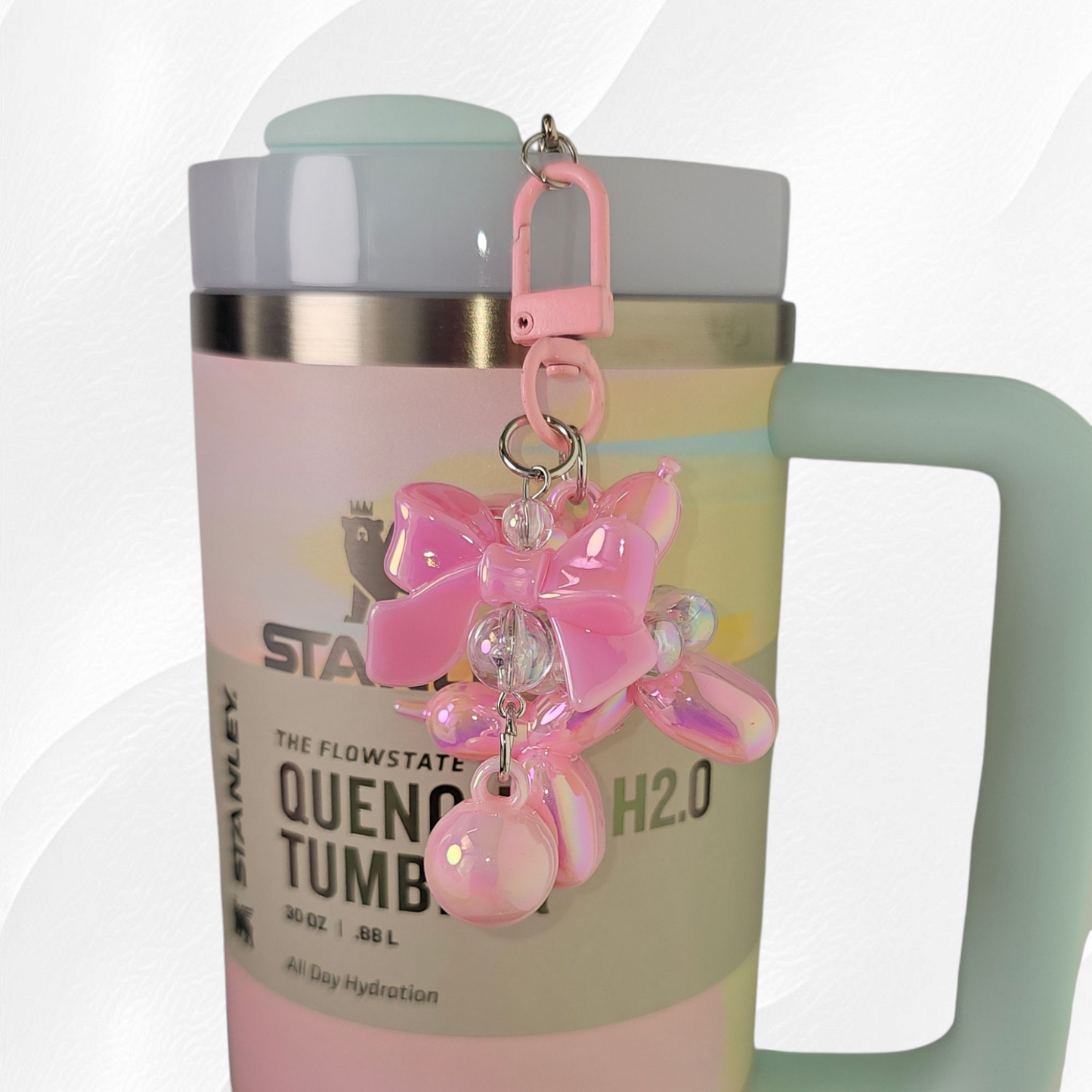 Pink balloon dog and bow tumbler straw charm