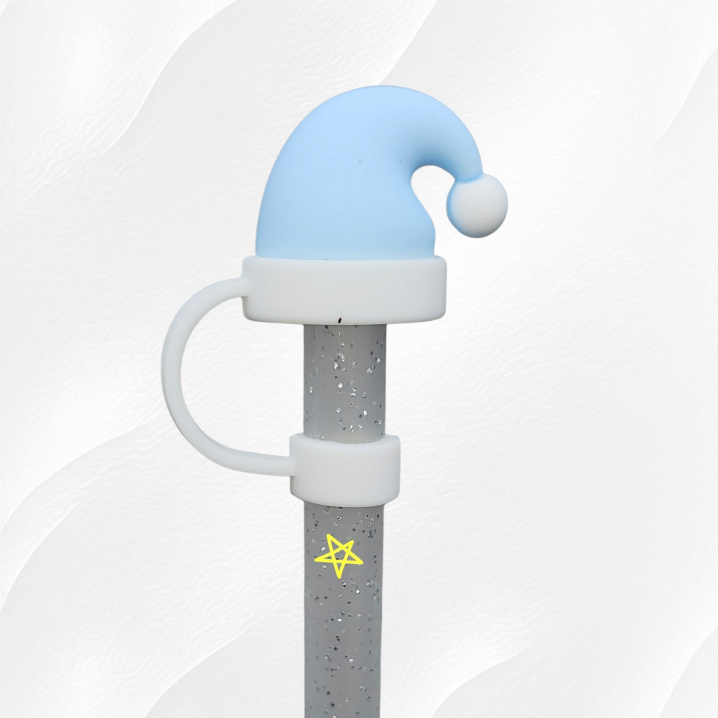 Blue Christmas Santa Hat 3D Silicone Straw Topper.
