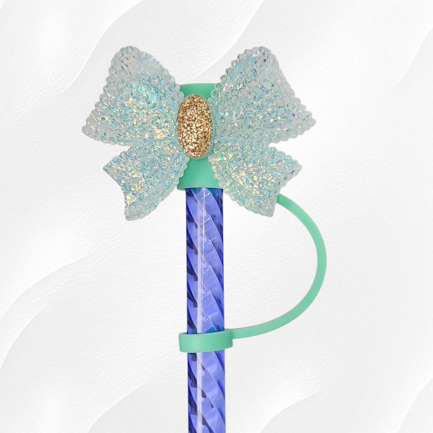 Teal Ribbon Bow 8mm Straw Topper