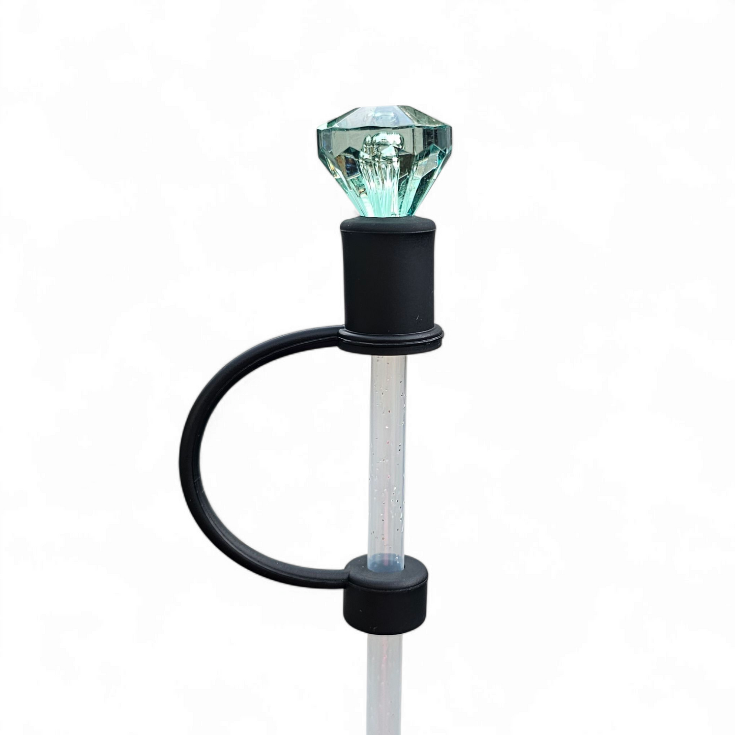 Emerald Green Diamond | Black Silicone 8mm Straw Topper by Southern Creative Glamour