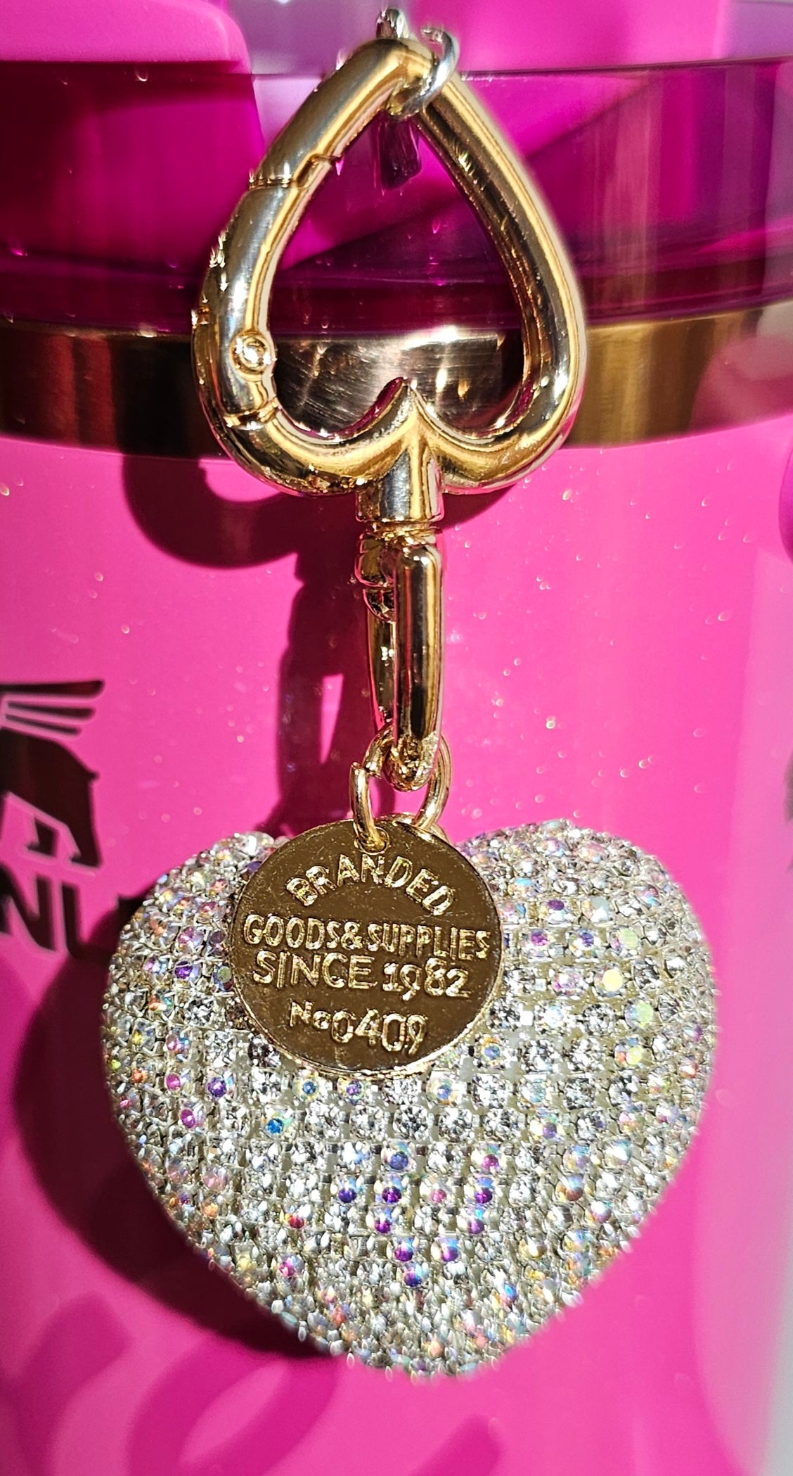 Rhinestone Heart Charm Pendant - Glitter Silver Rainbow