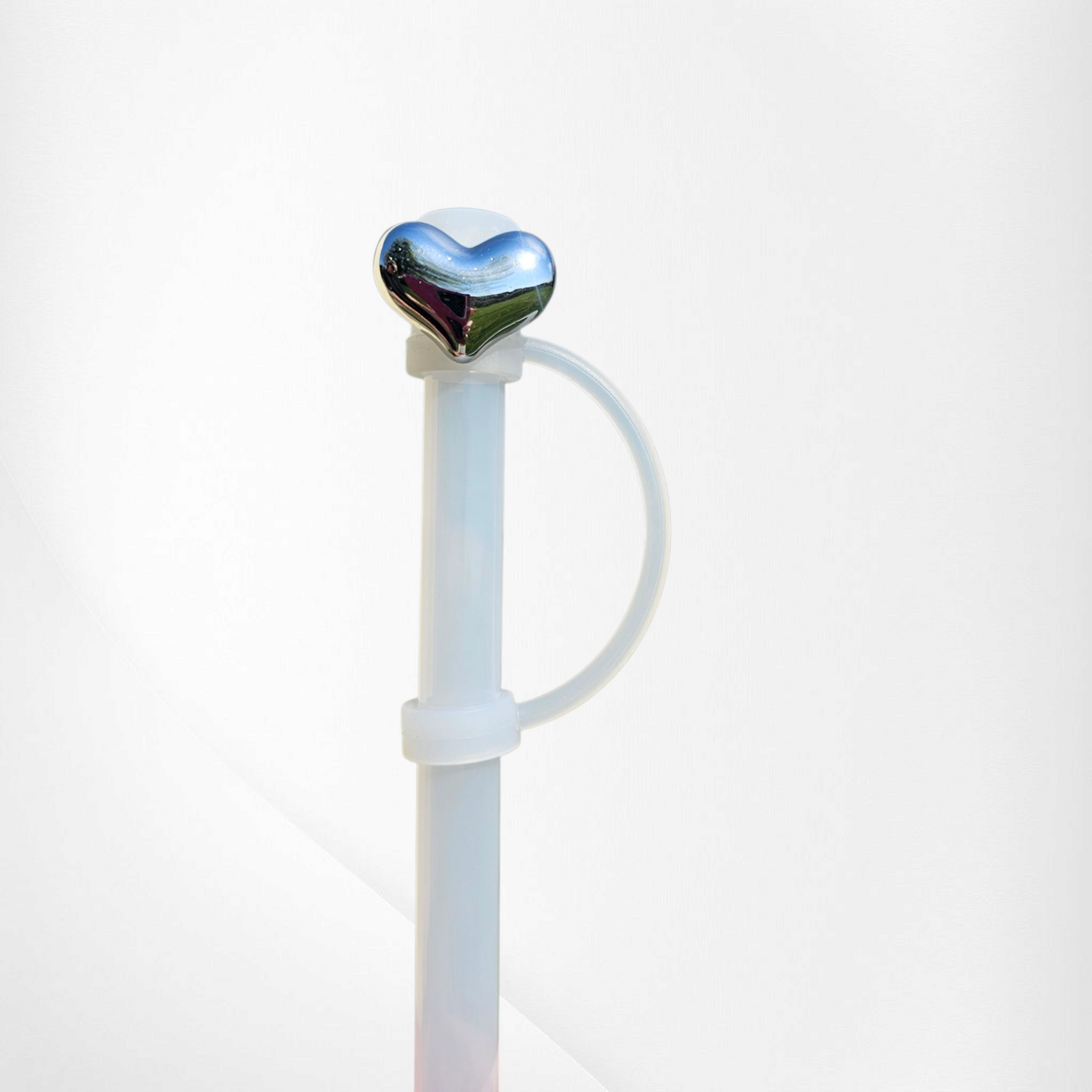 Silver heart Silver straw topper  - straw cover.
