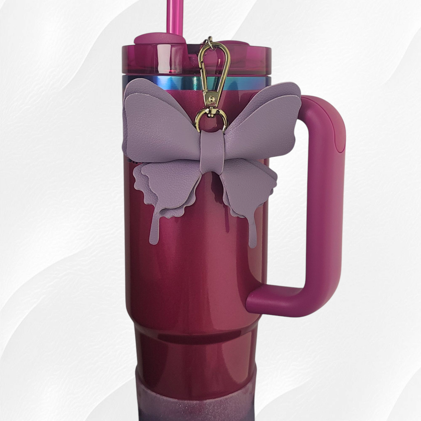 Lilac Purple leather Butterfly Tumbler Straw Charm