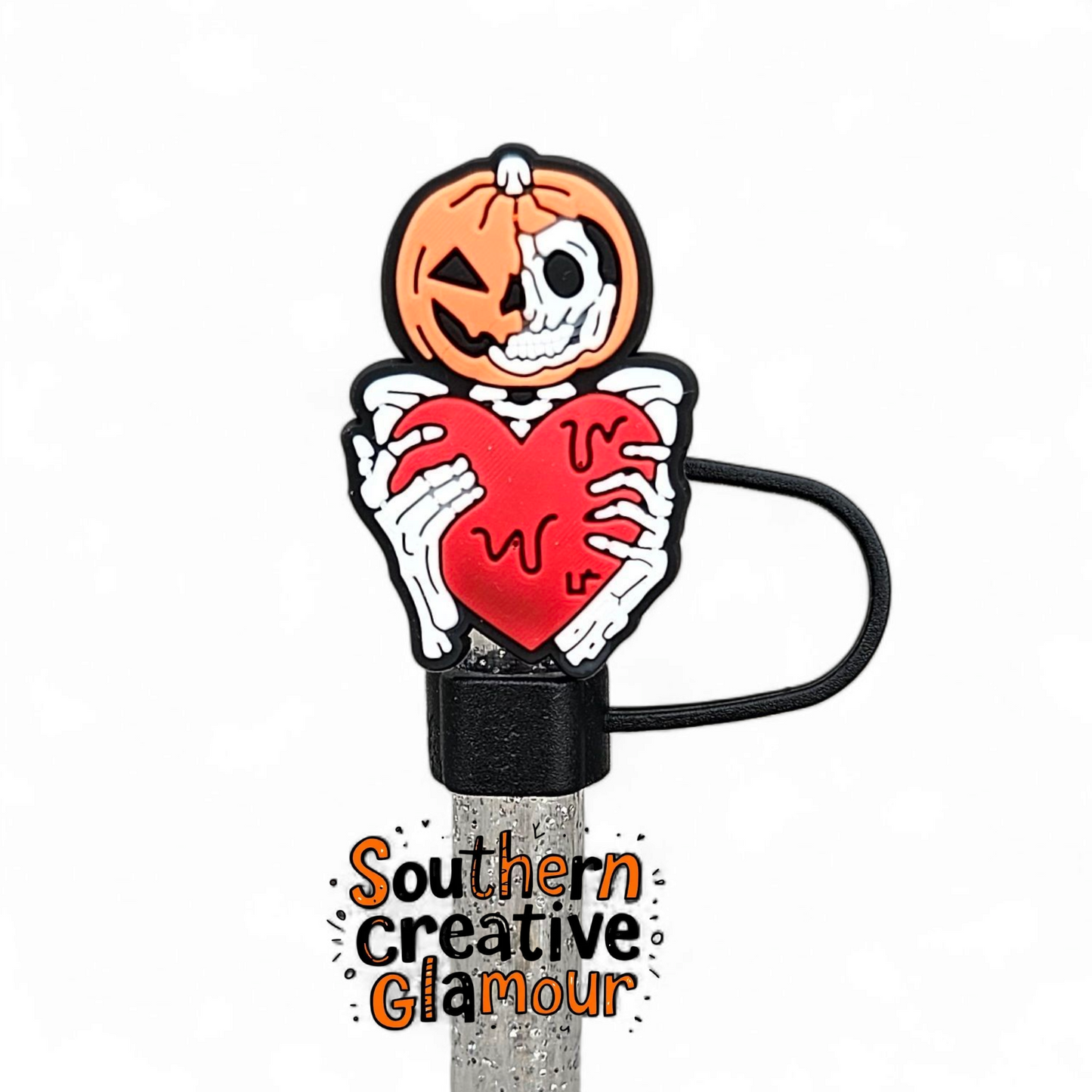 Jack-O-Skeleton Halloween Silicone 10mm Straw Topper by Southern Creative Glamour