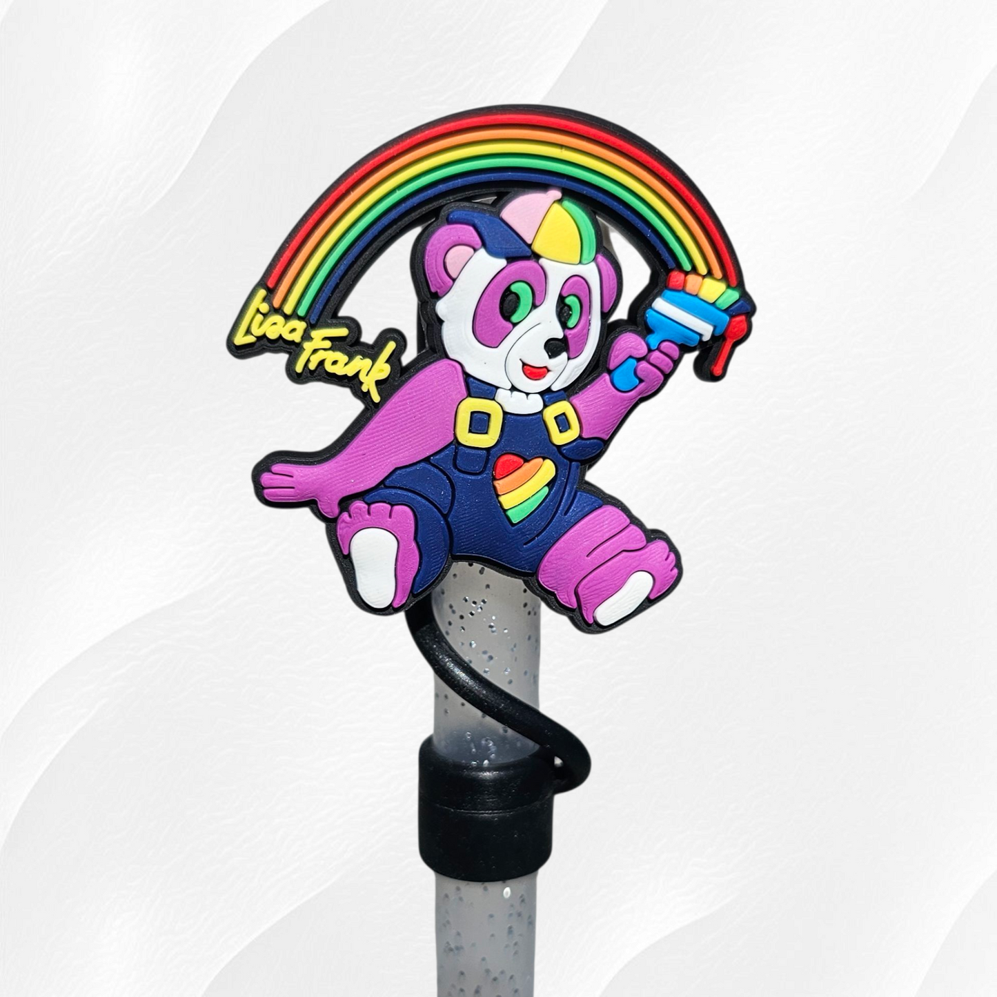 Rainbow painting panda bear 10mm silicone straw topper