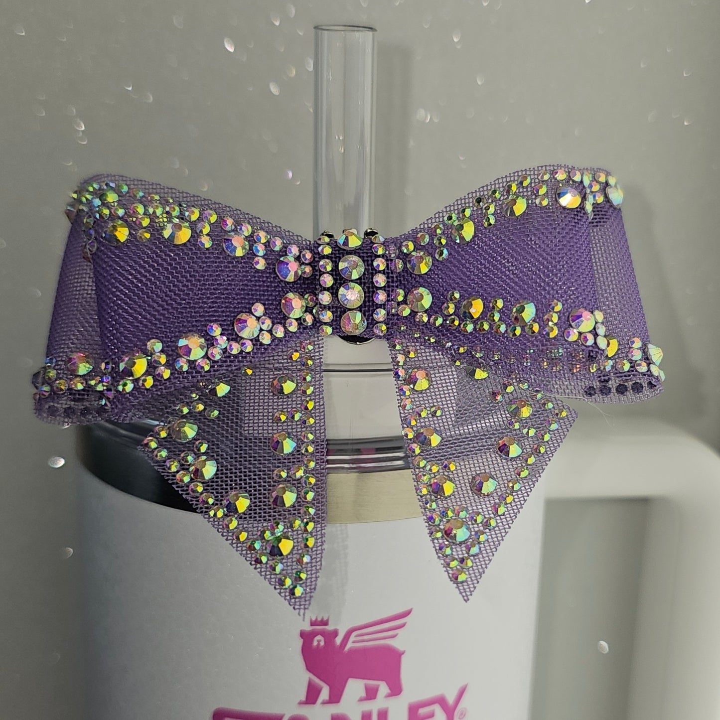 Purple and Gold bow tie tumbler straw topper. Fits 10mm and Stanley Straws.