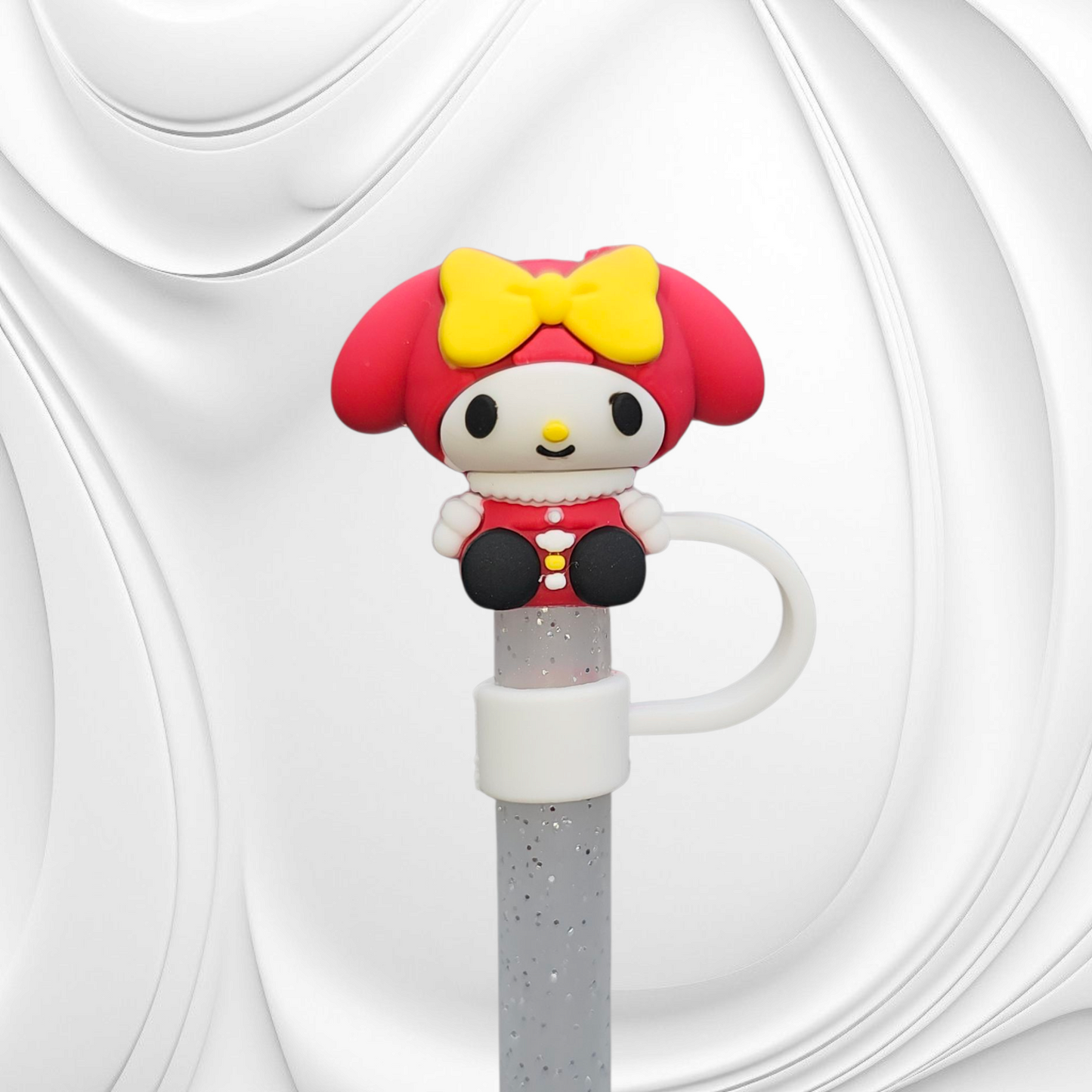 Winter Holiday  | Christmas Red and White My Melody inspired 3D Silicone Straw Topper